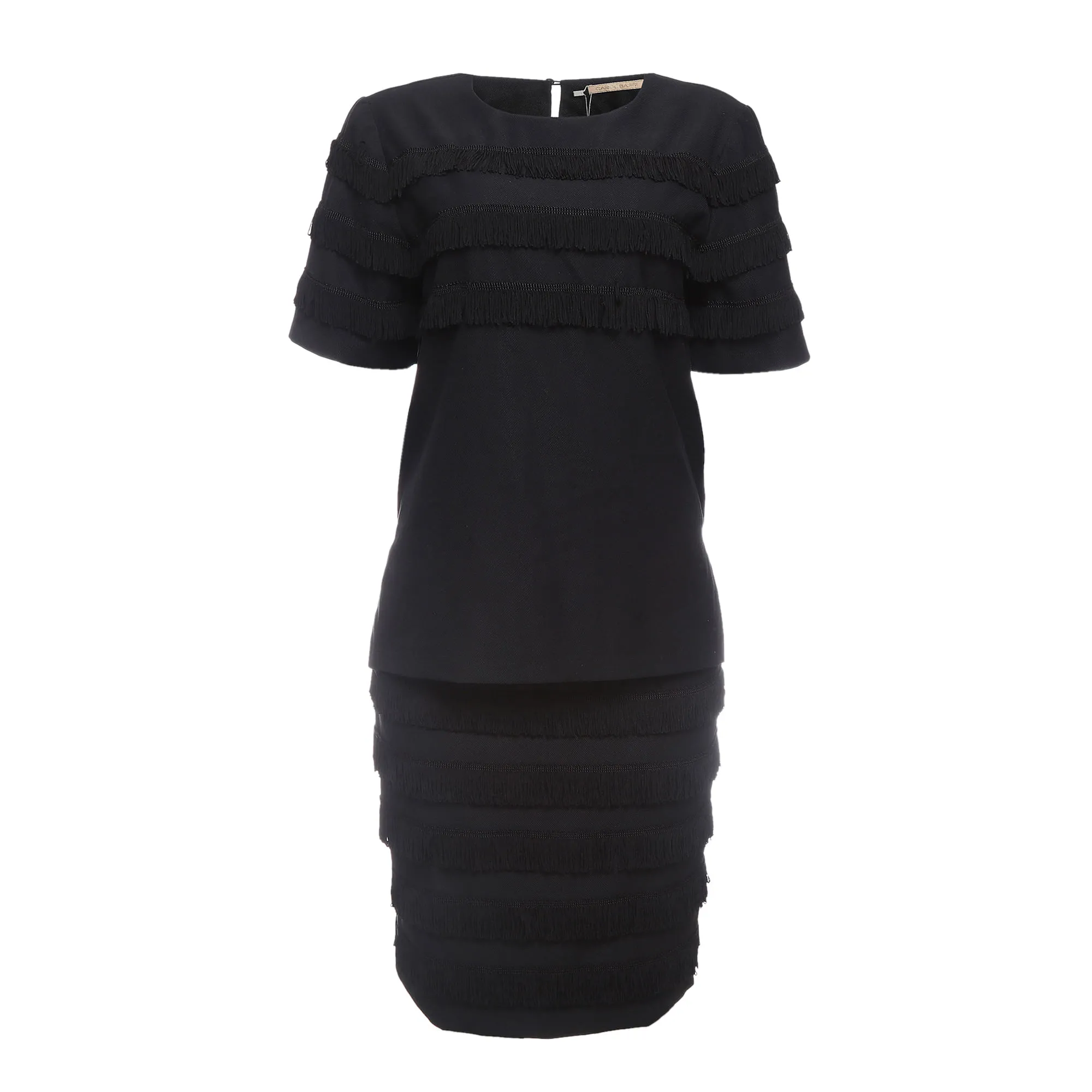 Conjunto Carol Bassi Blusa e Saia Franjas Preto