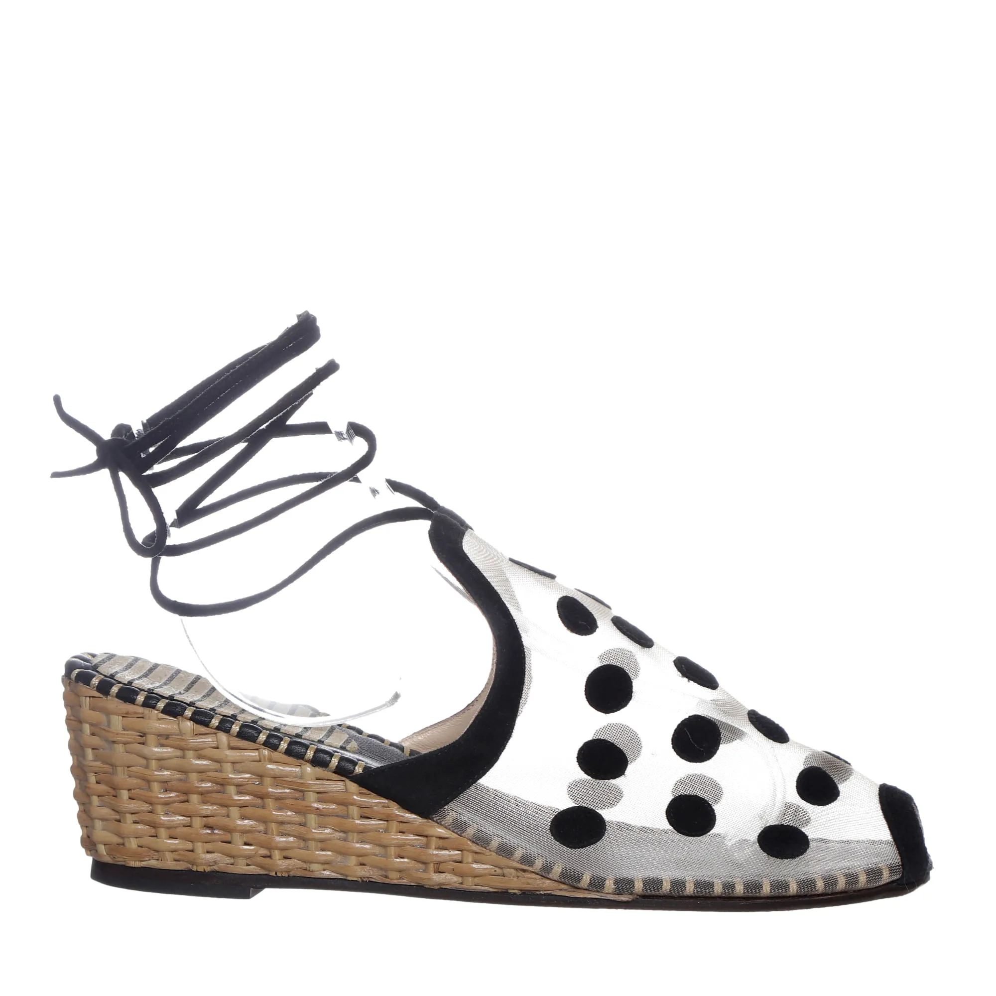 Sandália Marcela B Anabela Tule Dots Preta