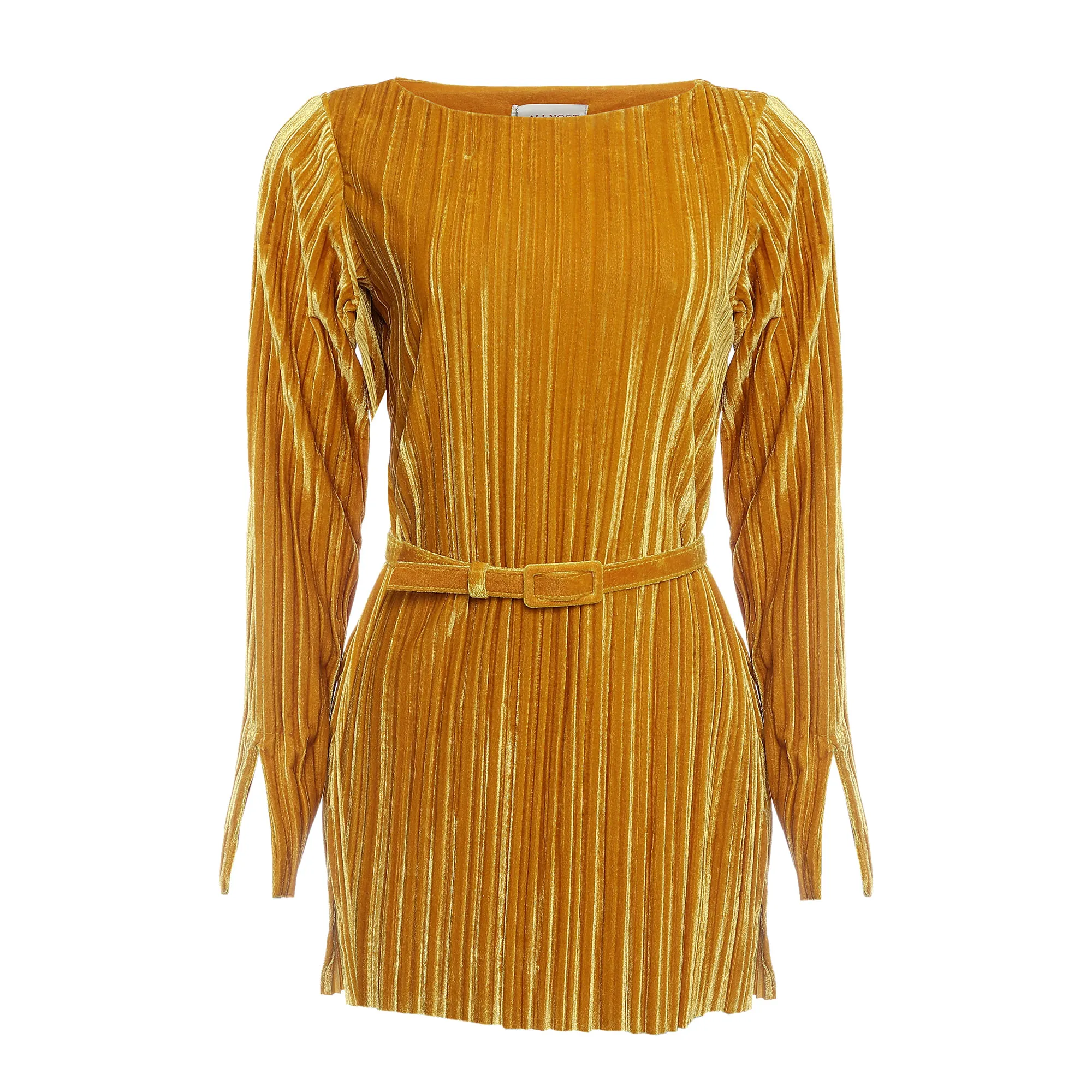 Vestido Allmost Vintage com Cinto Plissado Amarelo