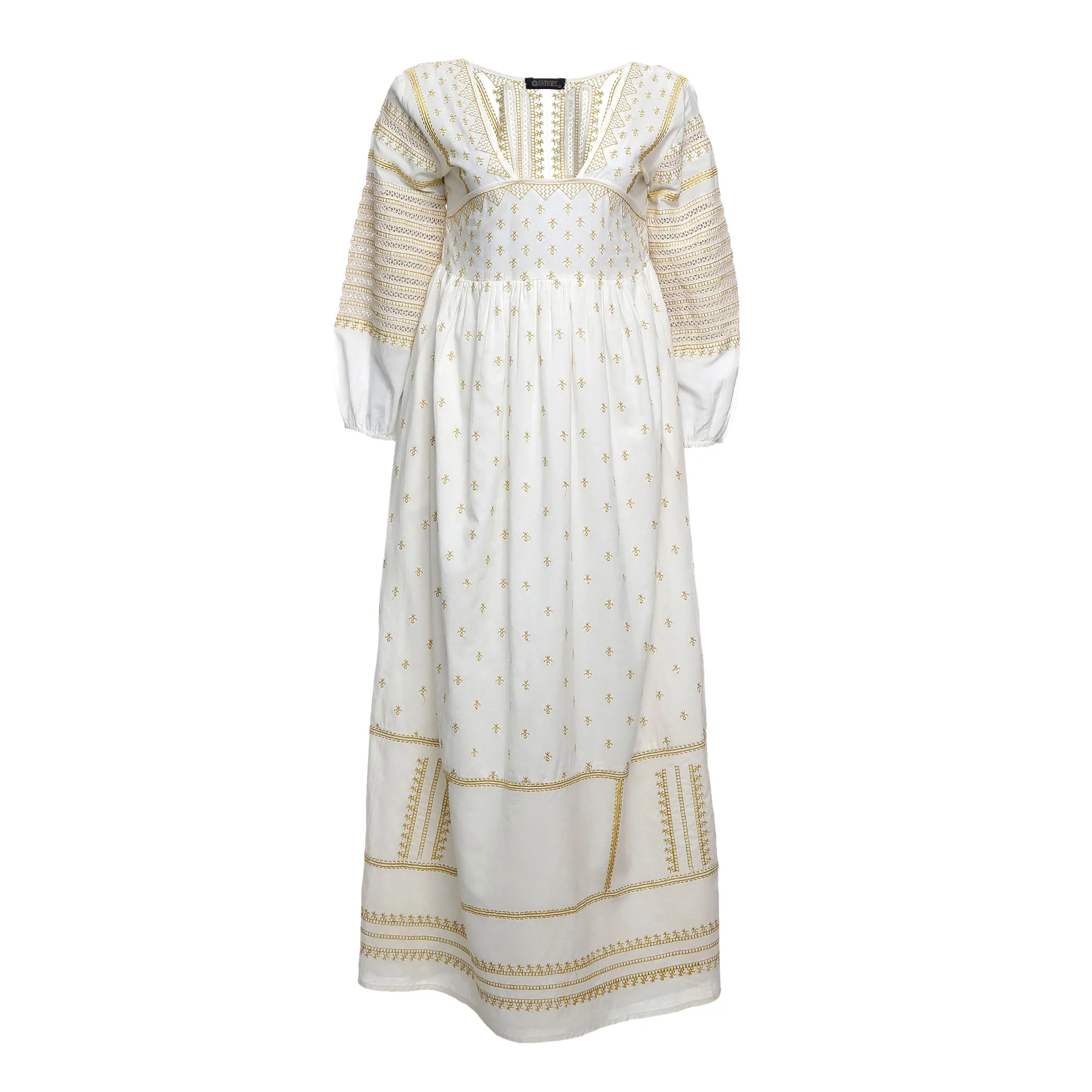 Vestido Nammos Bordado Branco e Dourado