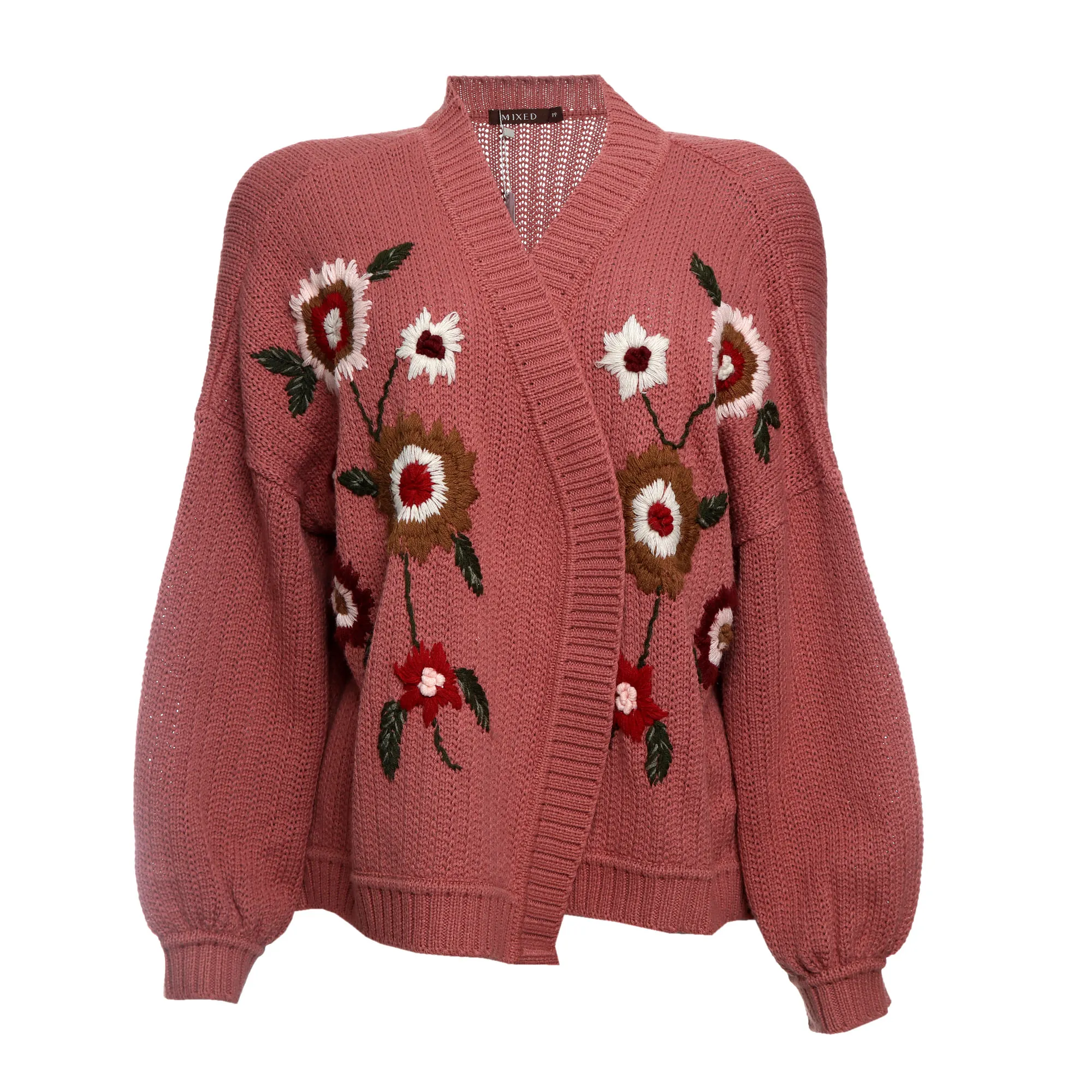 Tricô Mixed Bordado Flores Rosê