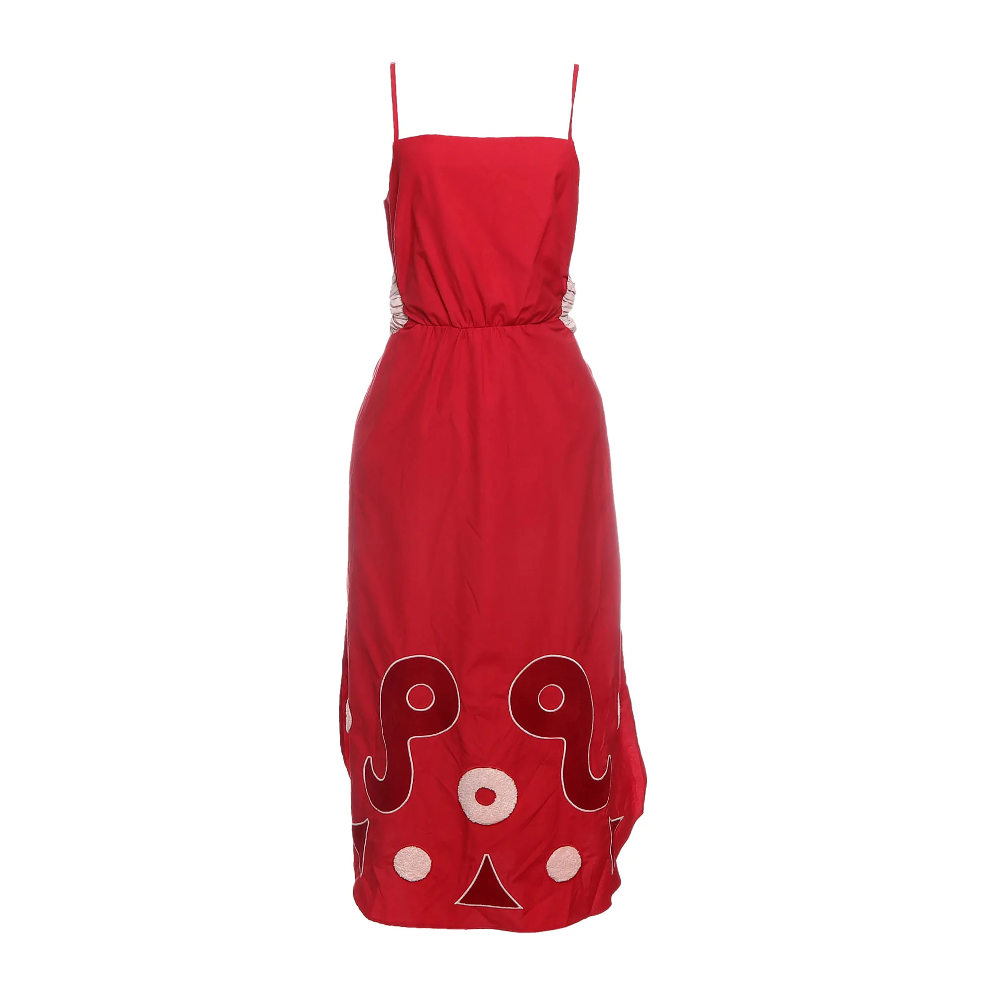 Vestido Framed Midi Vermelho e Rosa Claro
