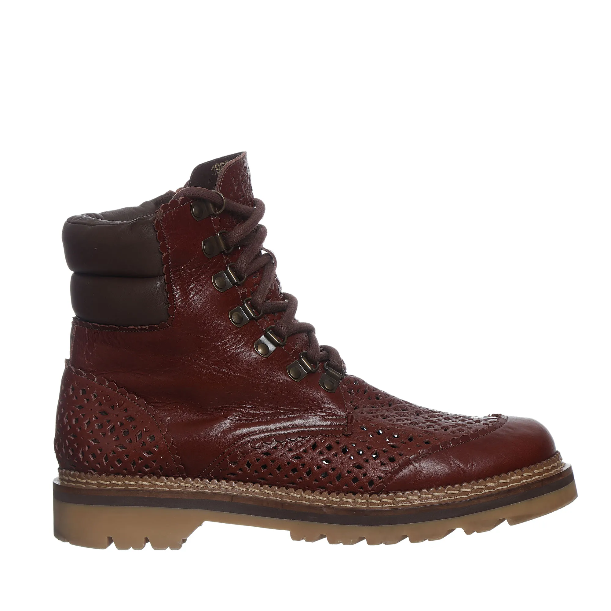 Bota Mixed Recortes Couro Marrom