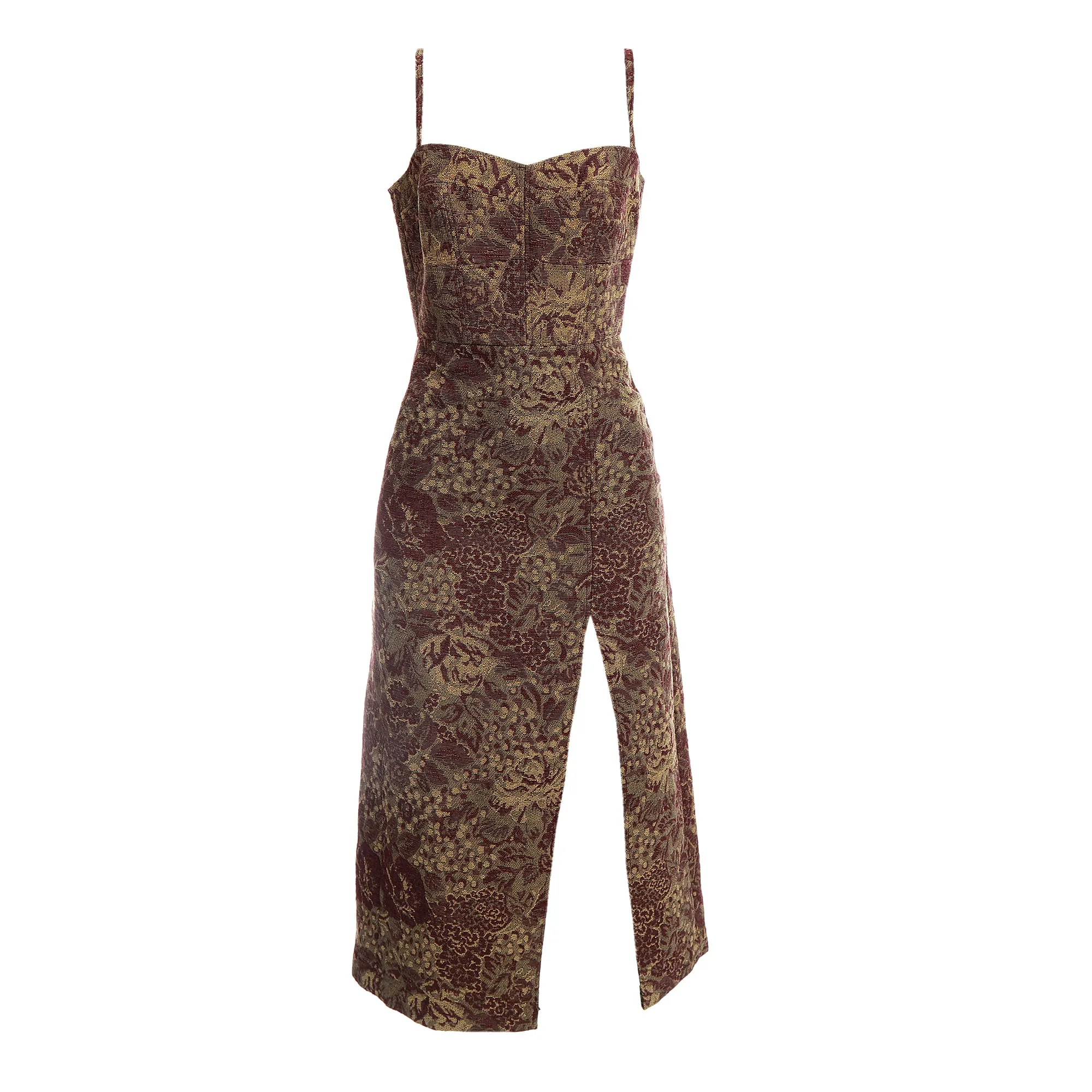 Vestido Framed Jacquard Amarelo e Vinho