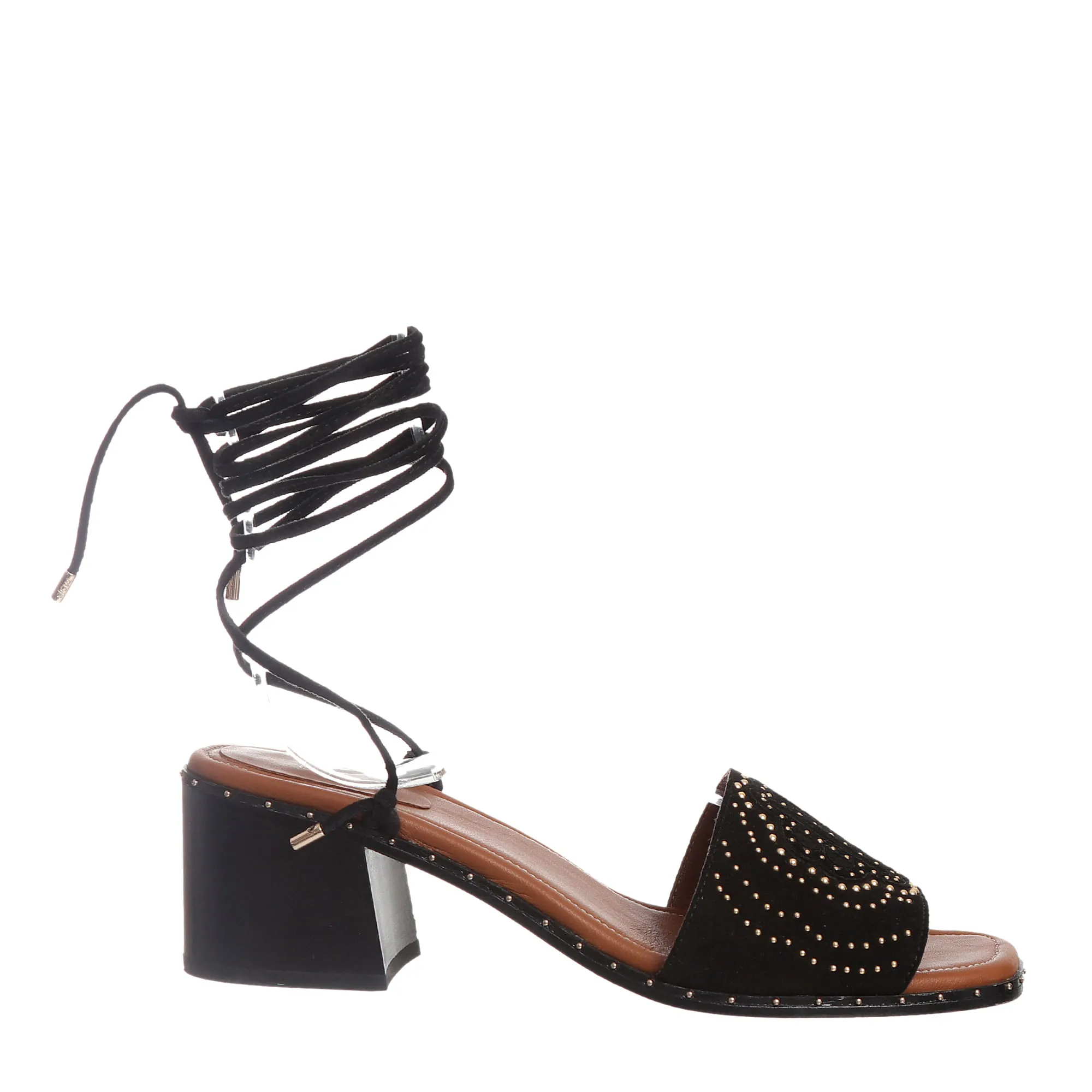 Sandália Maje Camurça Preta e Tachas