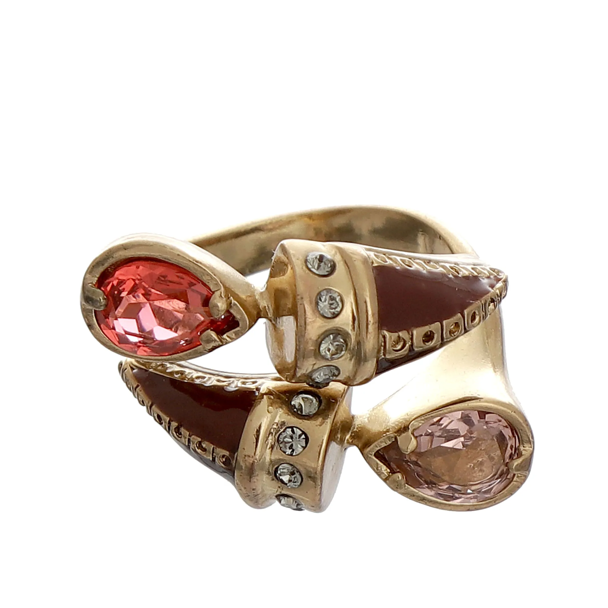 Anel Pedras Rosa e Lilás Dourado