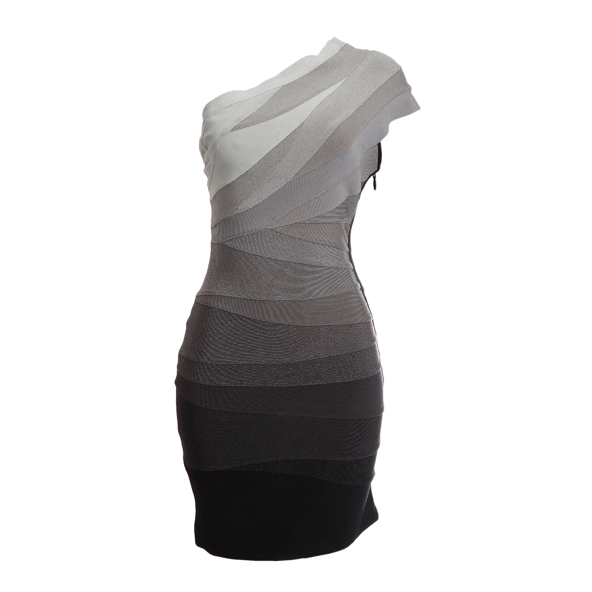 Vestido Herve Leger Ombro Só Cinza e Preto