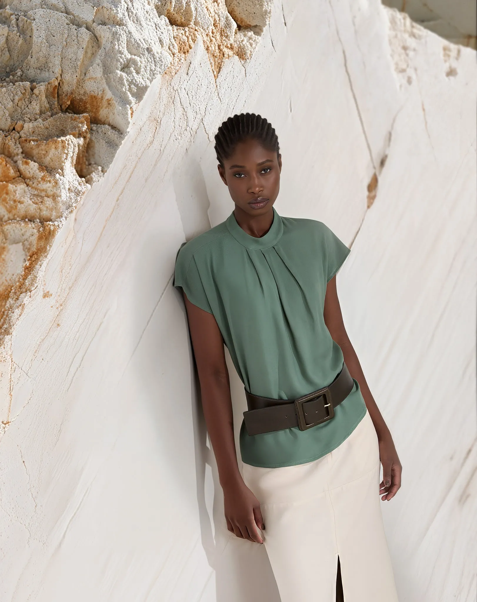 BLUSA MANGA CURTA DE VISCOSE - VERDE