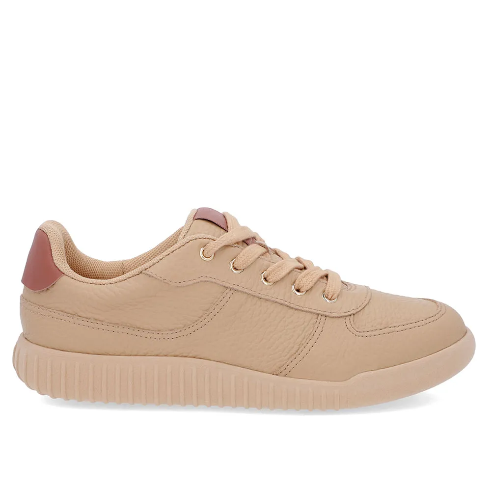 Tênis Casual Bege Couro Cadarço