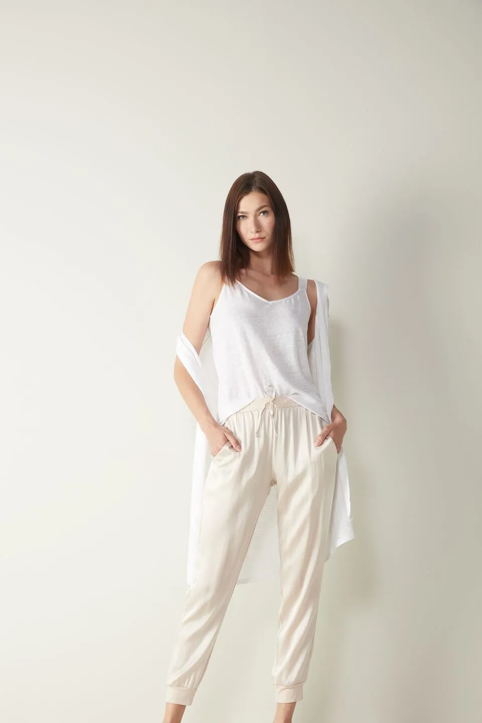 Blusa Em Linho Com Alças Largas Em Seda - Branco