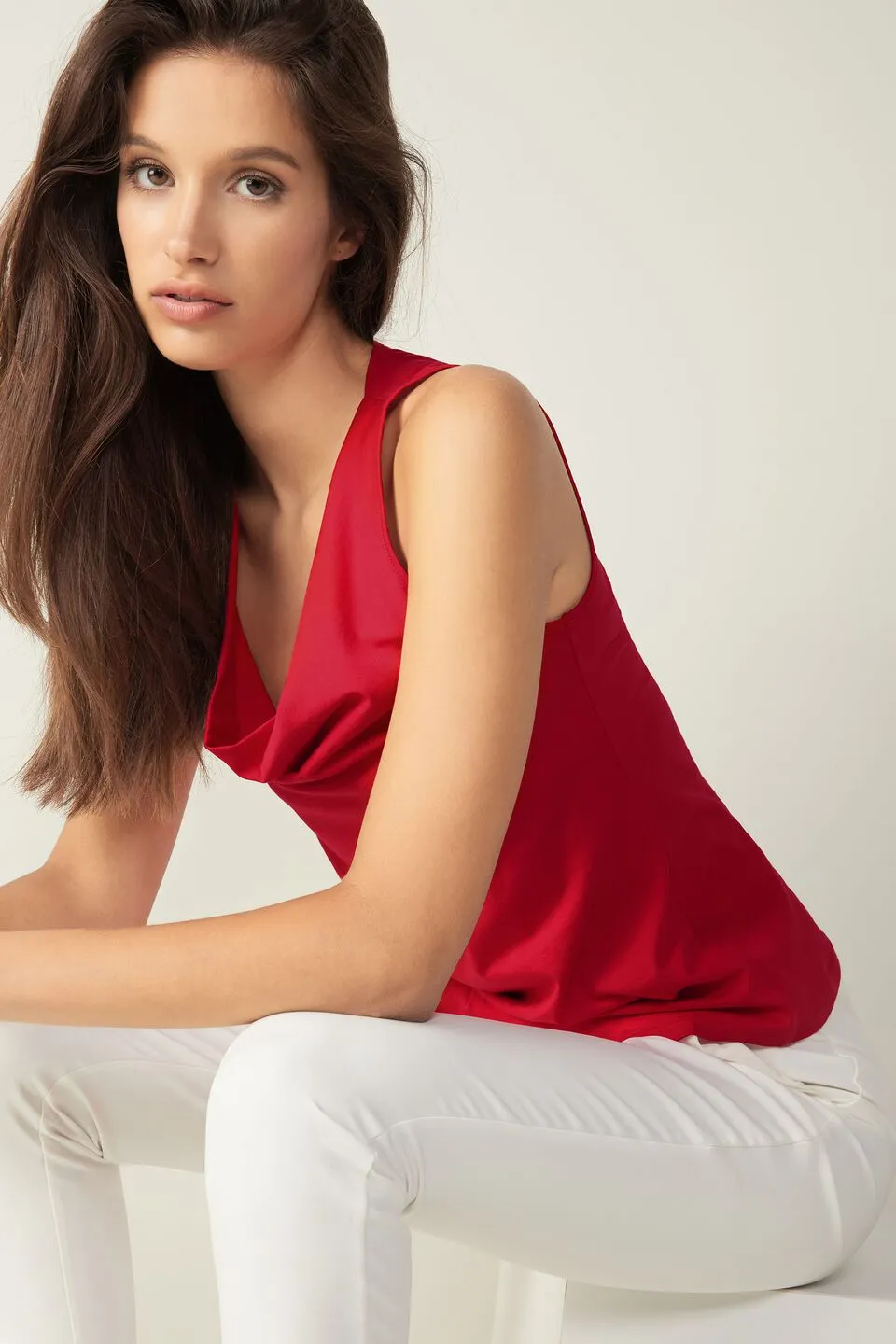 Blusa Com Alças Largas Em Algodão Supima Ultrafresh - Vermelho