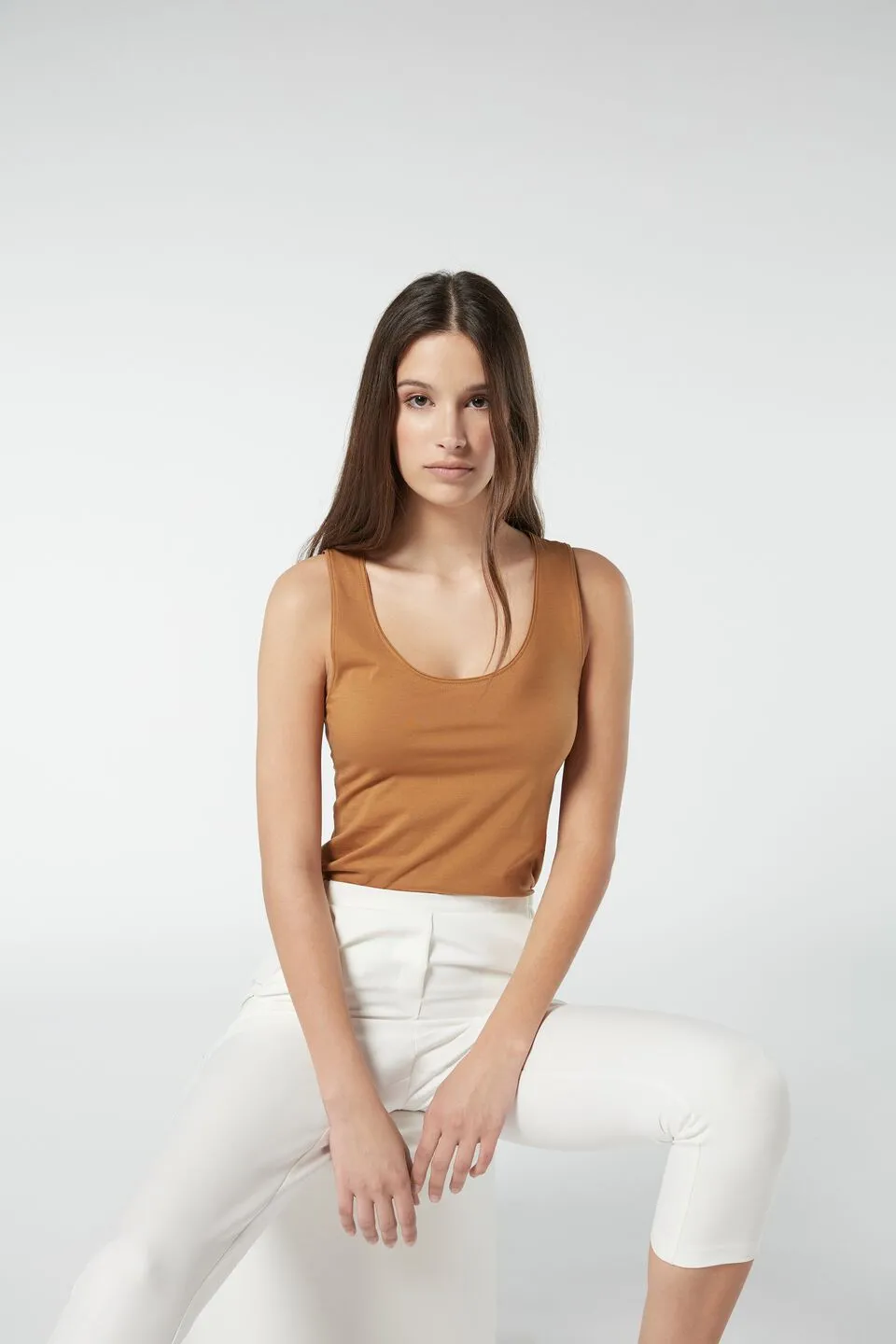 Blusa Com Alças Largas Em Algodão Supima Ultrafresh - Marrom