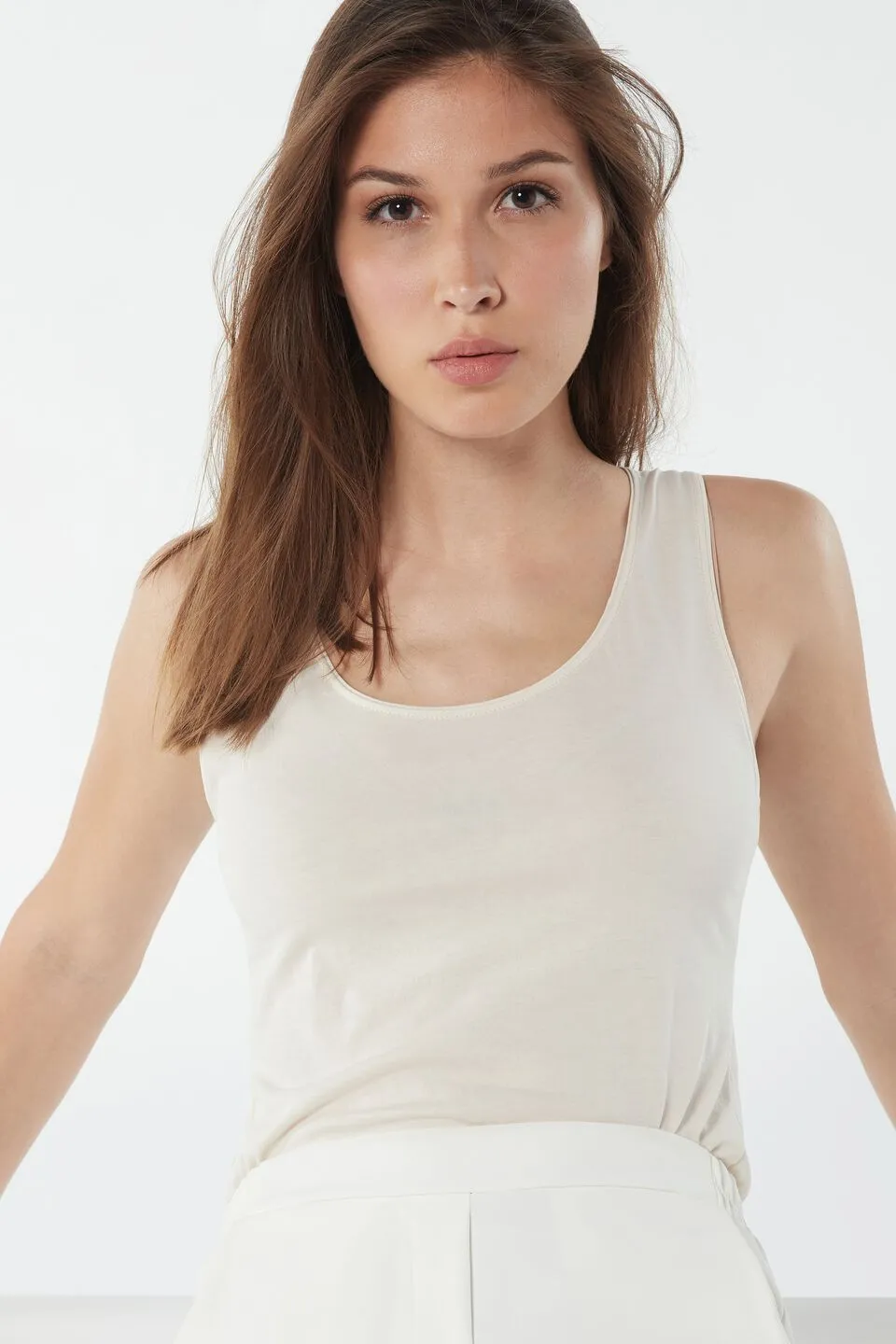 Blusa Com Alças Largas Em Algodão Supima Ultrafresh - Bege