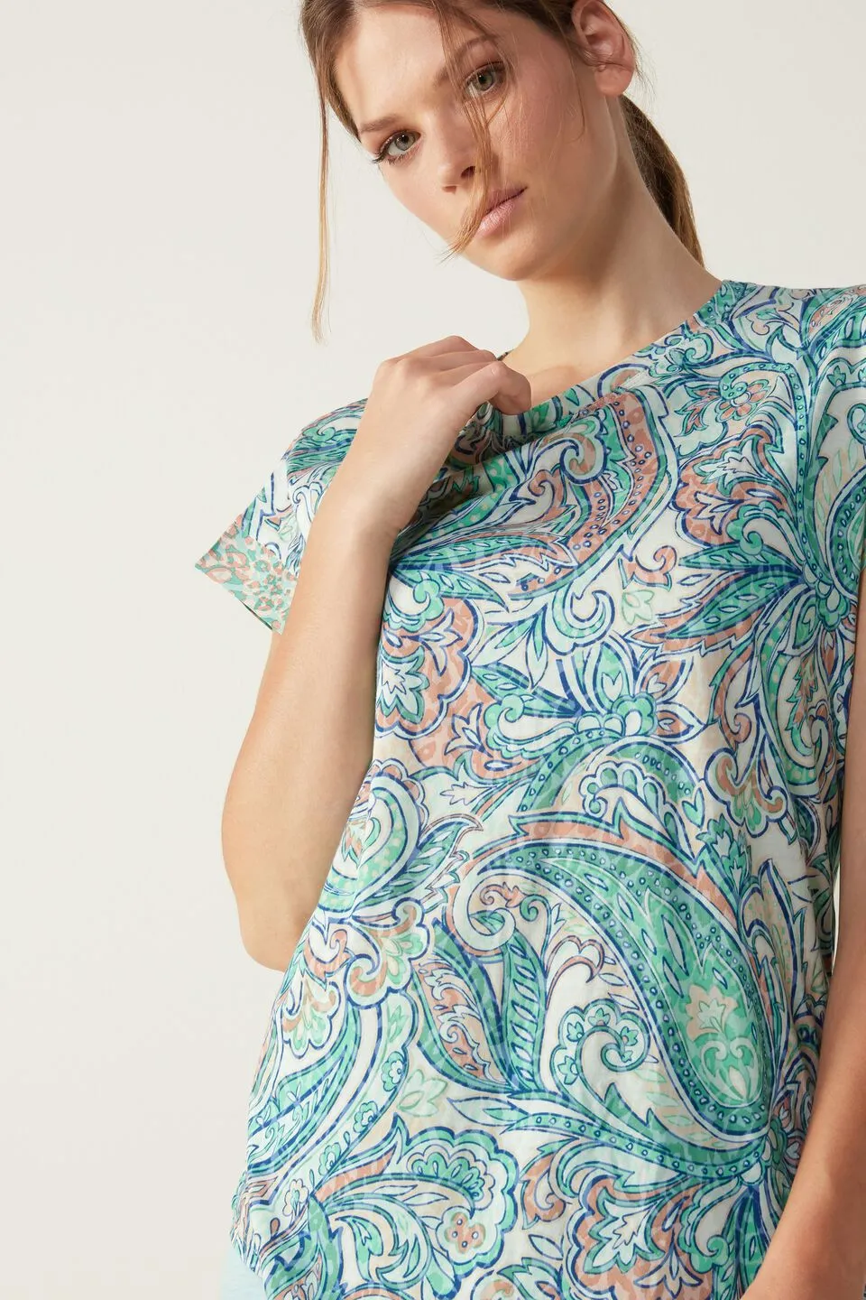 Blusa De Alças Largas Romantic Cashmere - Azul