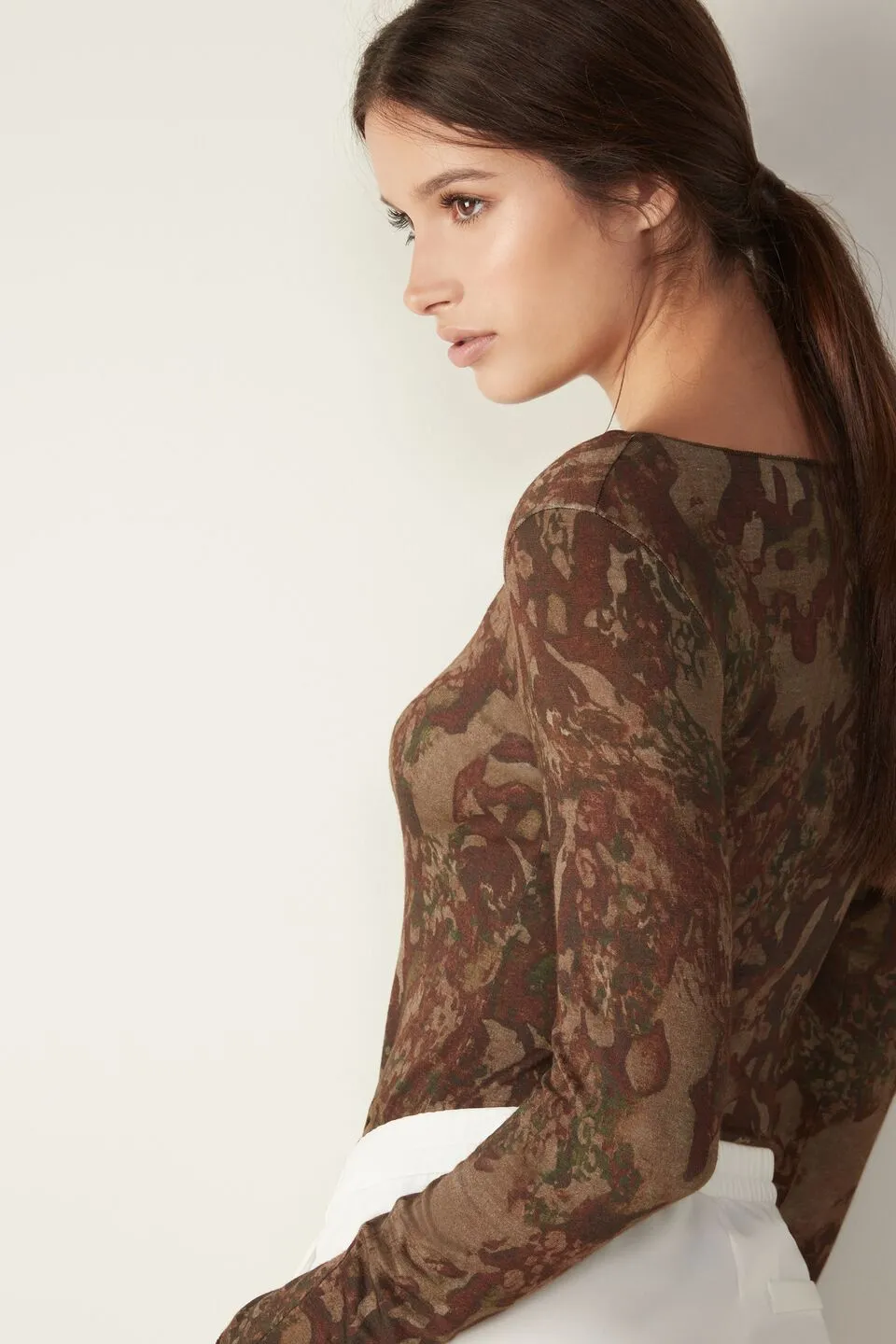 Blusa Em Modal e Cashmere Ultralight Camouflage - Estampado