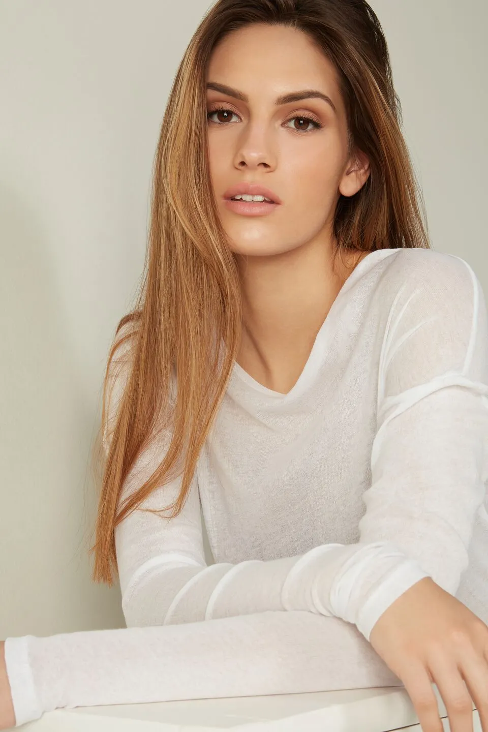 Blusa De Manga Comprida Em Algodão Invisible Supima - Branco