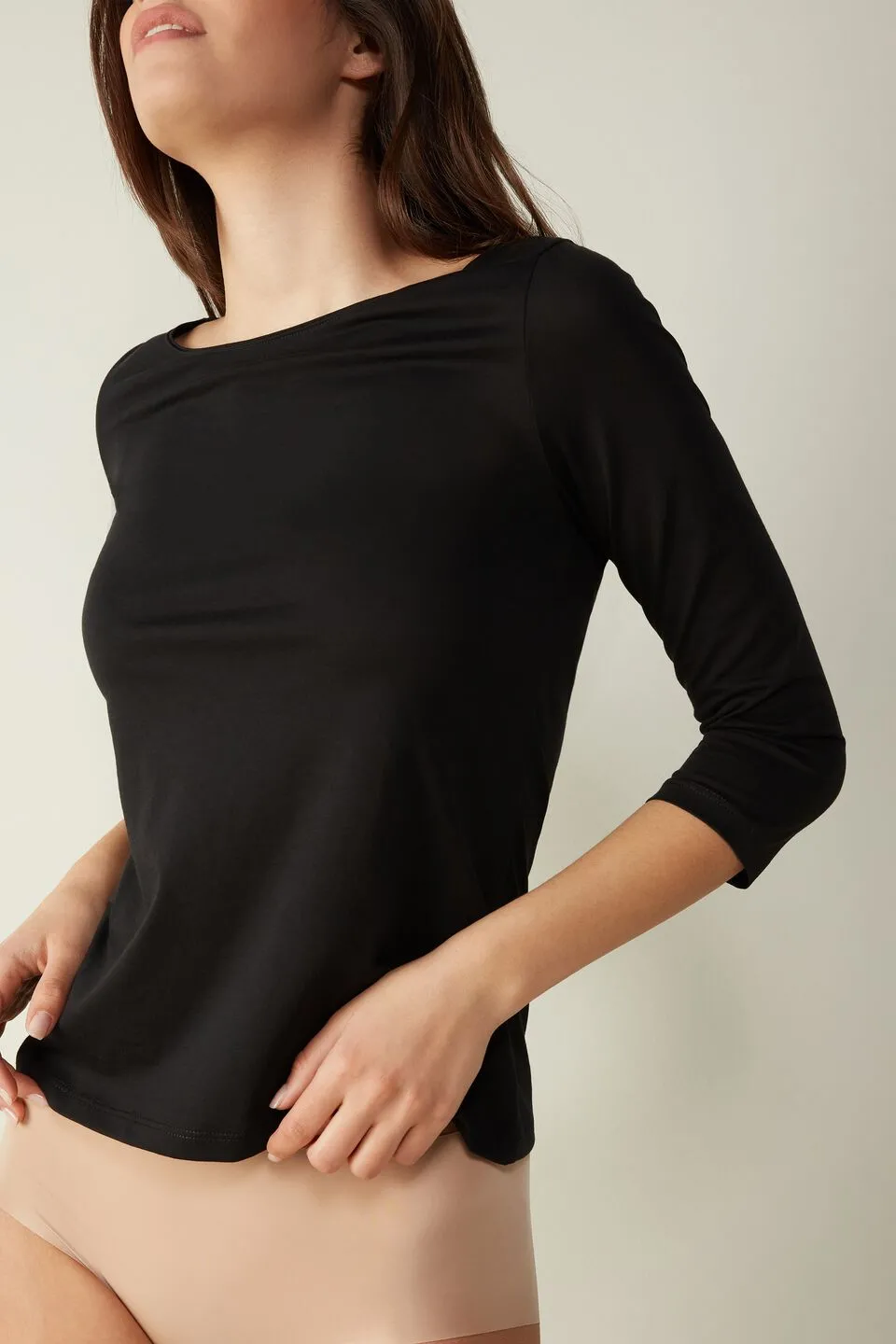 Blusa Com Decote Canoa Em Algodão Supima Ultrafresh - Preto