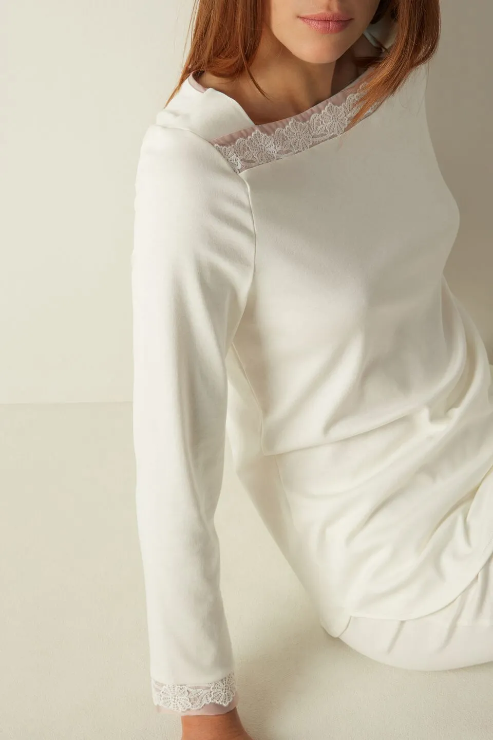 Blusa De Manga Comprida Em Algodão Supima Feeling Romantic - Branco