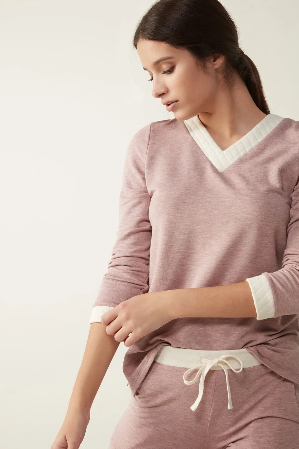 Blusa Em Felpa De Modal e Cashmere Com Aplicações Matelassè - Rosa