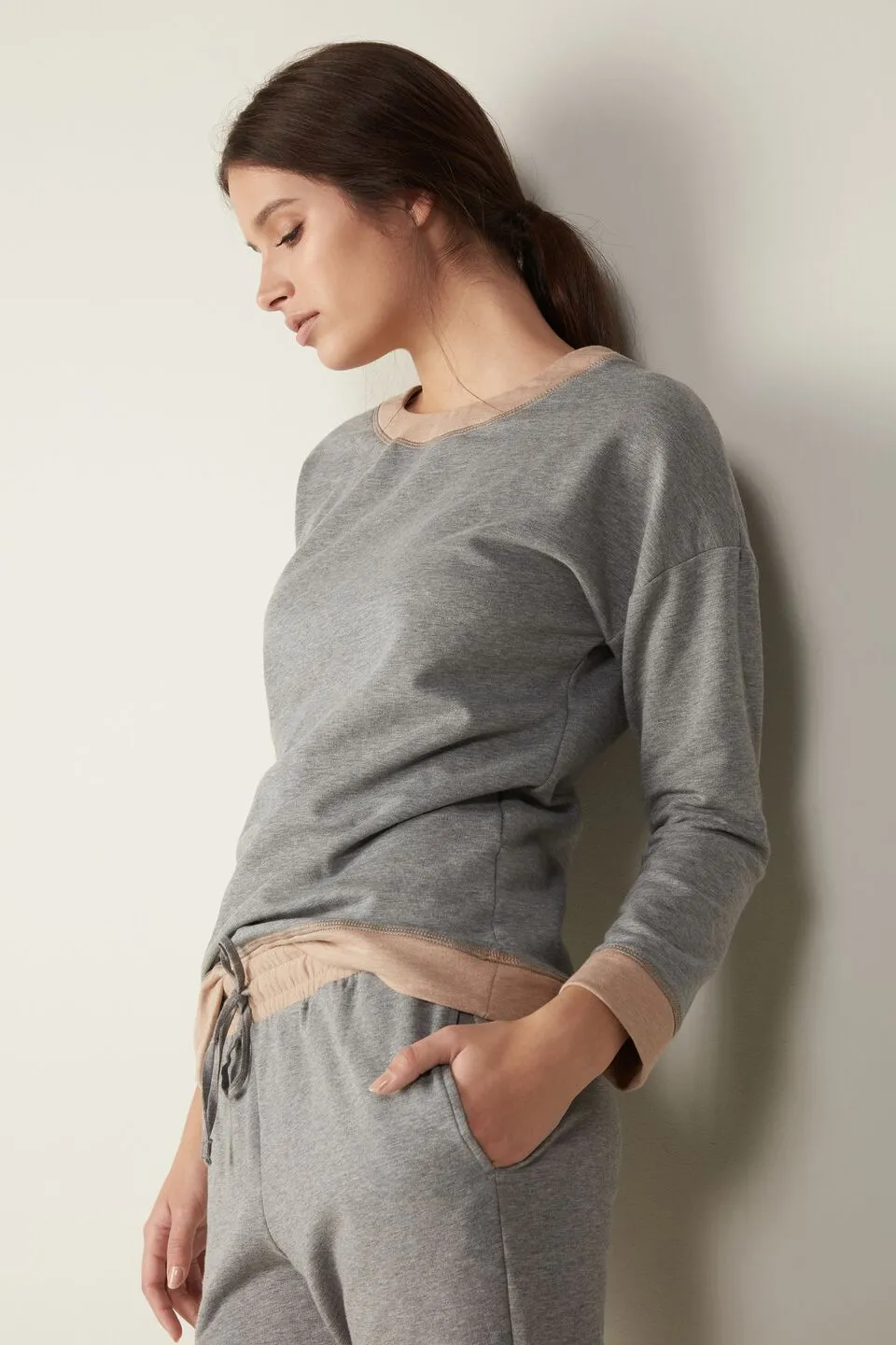 Blusa Em Algodão Quente Felpado Double Cozy Cottage - Cinza