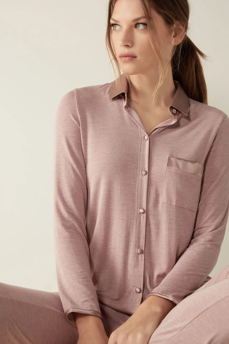 Blusa Manga Comprida Aberta Silk Touch - Rosa