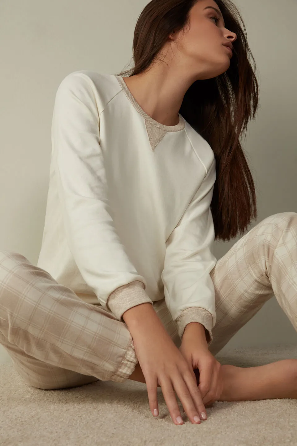 Blusa Manga Comprida Em Algodão Quente Cozy At Home - Off-White