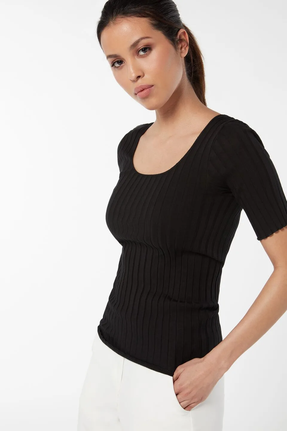 Blusa De Meia Manga Tubinho Algodão/Seda - Preto