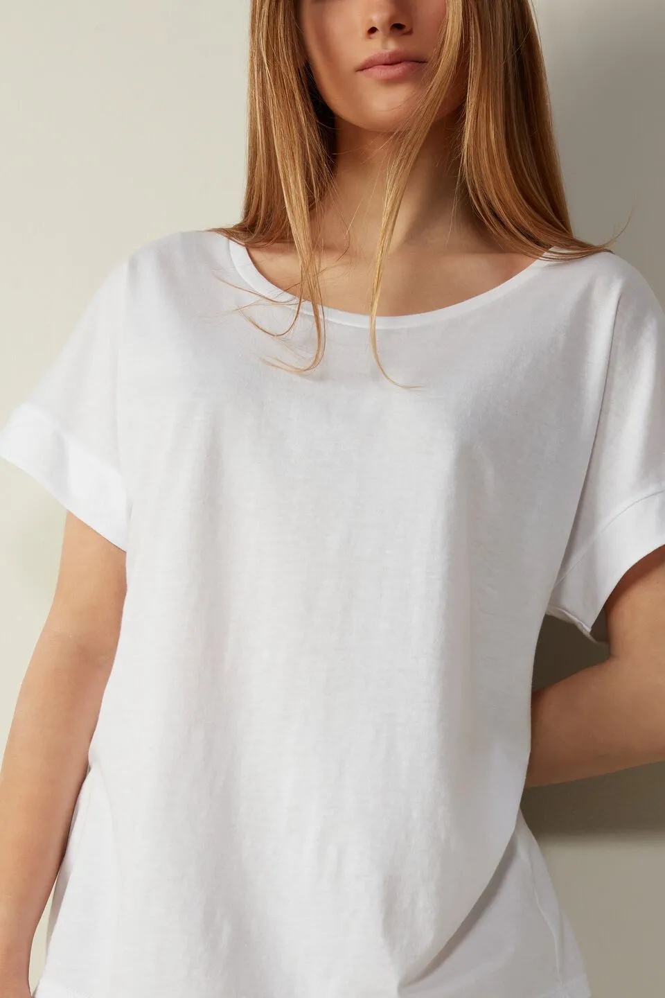 Blusa De Manga Curta Em Algodão Supima Ultrafresh Com Barra Forrada - Branco