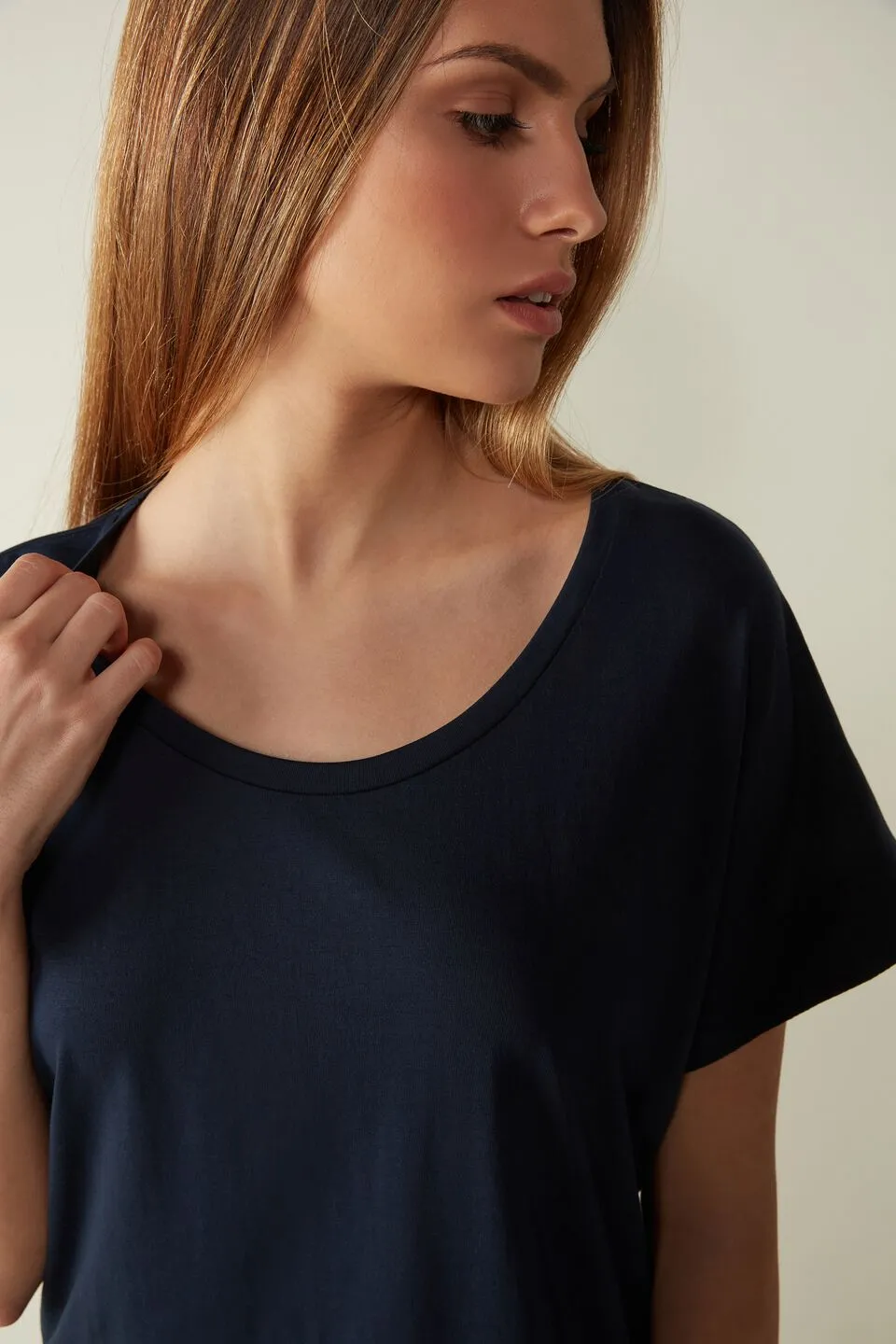 Blusa De Manga Curta Em Algodão Supima Ultrafresh Com Barra Forrada - Azul