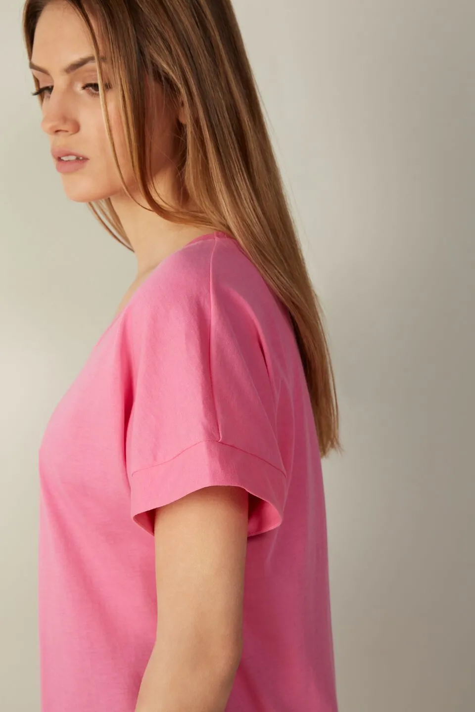Blusa De Manga Curta Em Algodão Supima Ultrafresh Com Barra Forrada - Rosa