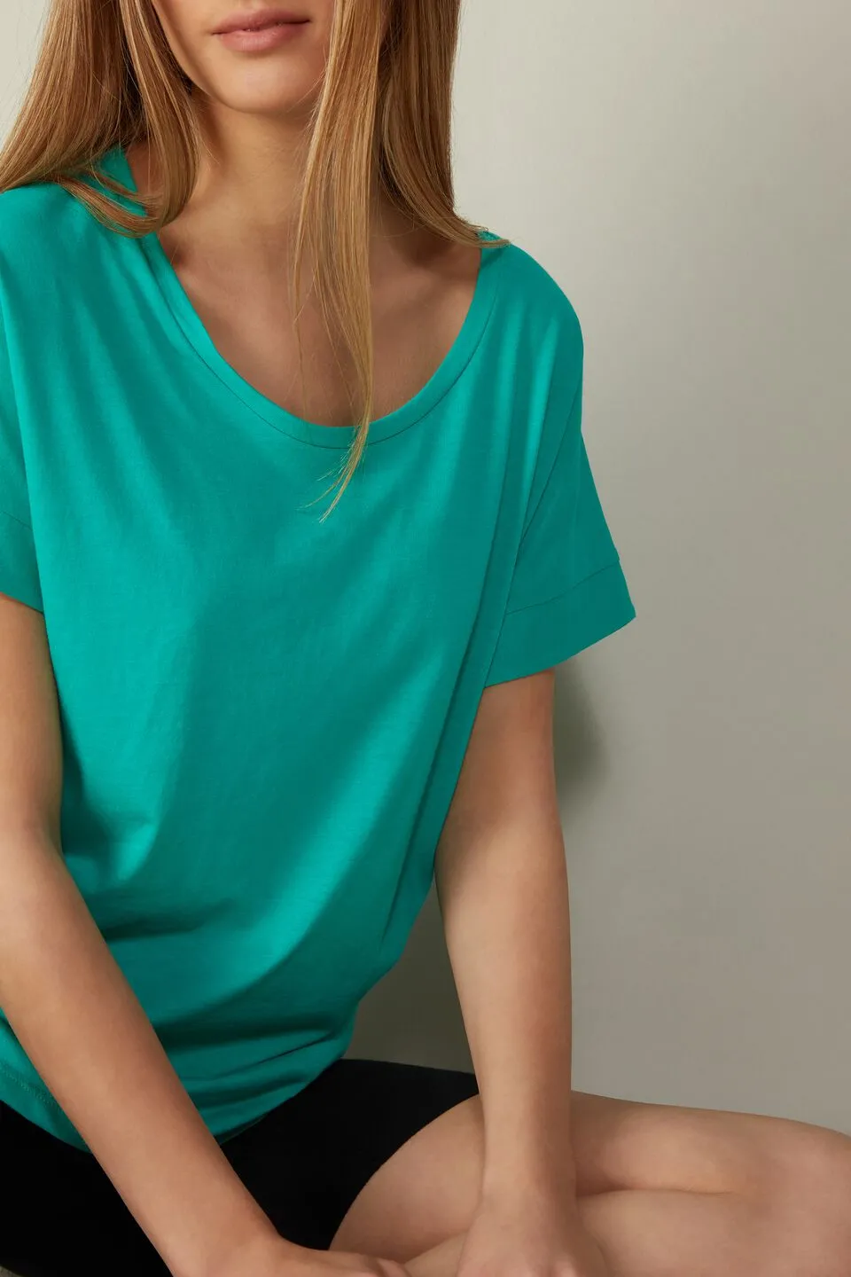 Blusa De Manga Curta Em Algodão Supima Ultrafresh Com Barra Forrada - Verde Água