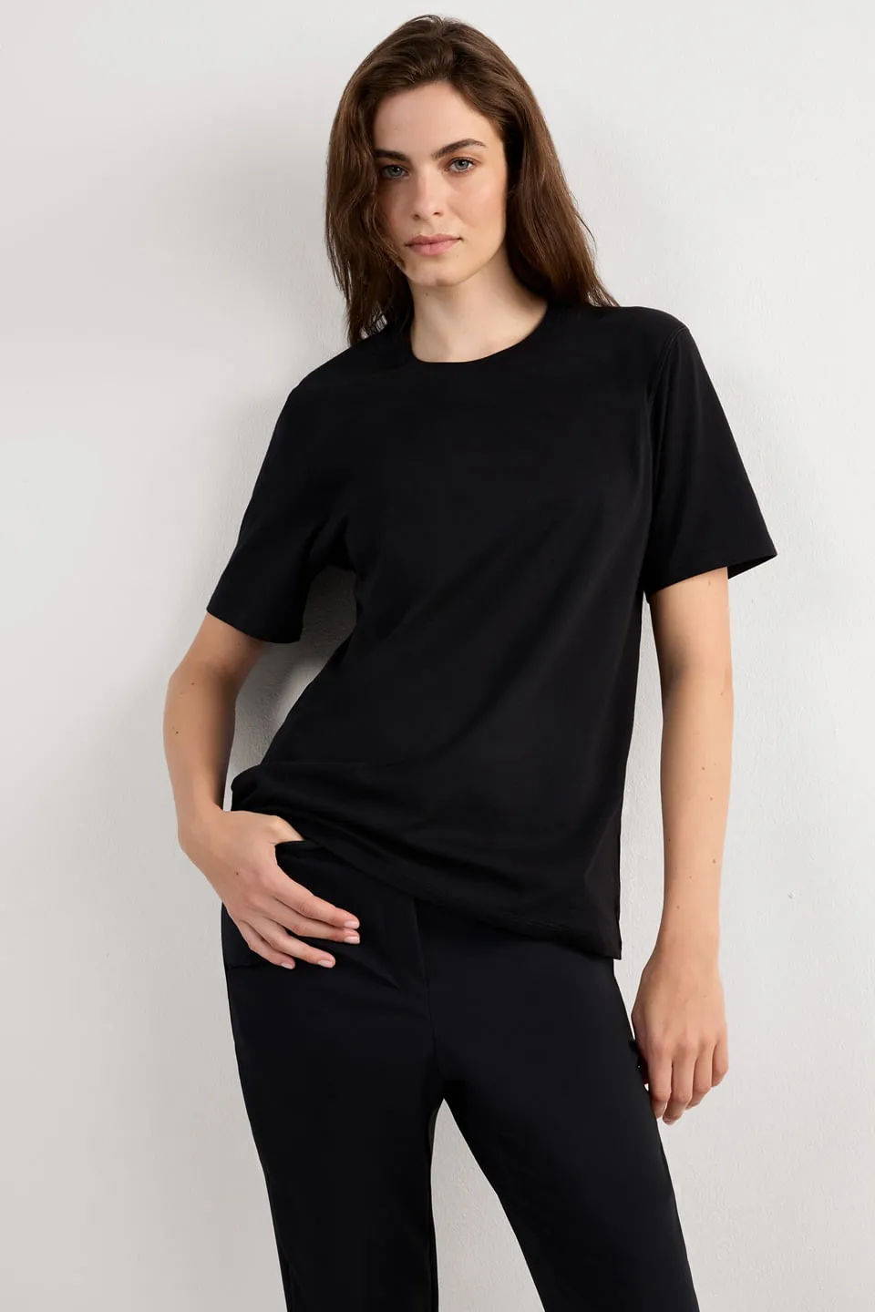Blusa De Manga Curta Em Algodão Supima - Preto
