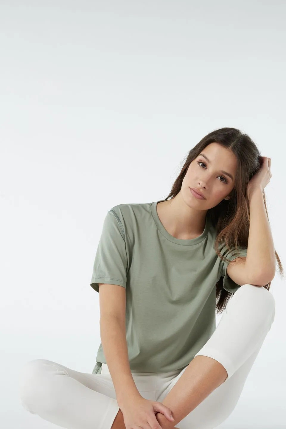 Blusa De Manga Curta Em Algodão Supima - Verde