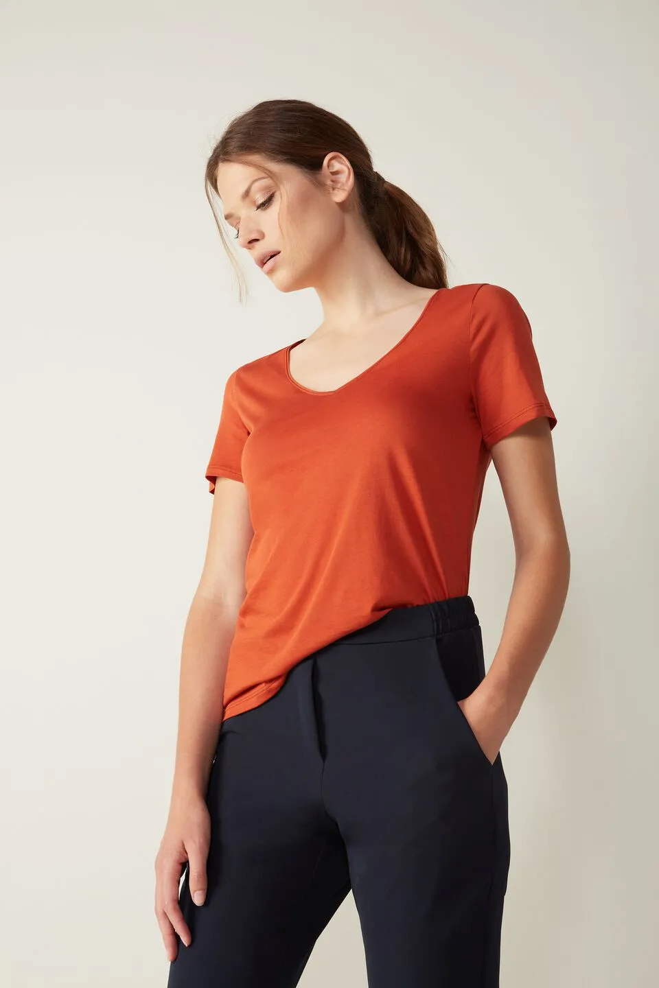 Blusa De Manga Curta Em Algodão Supima Ultrafresh - Laranja