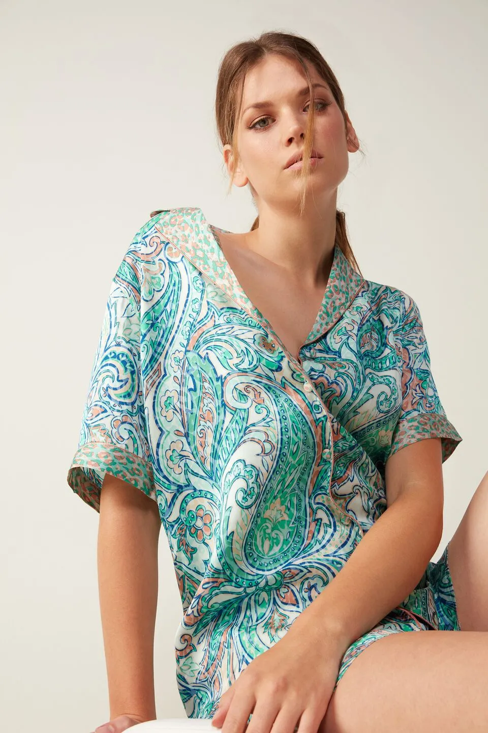 Blusa De Manga Curta Romantic Cashmere - Azul