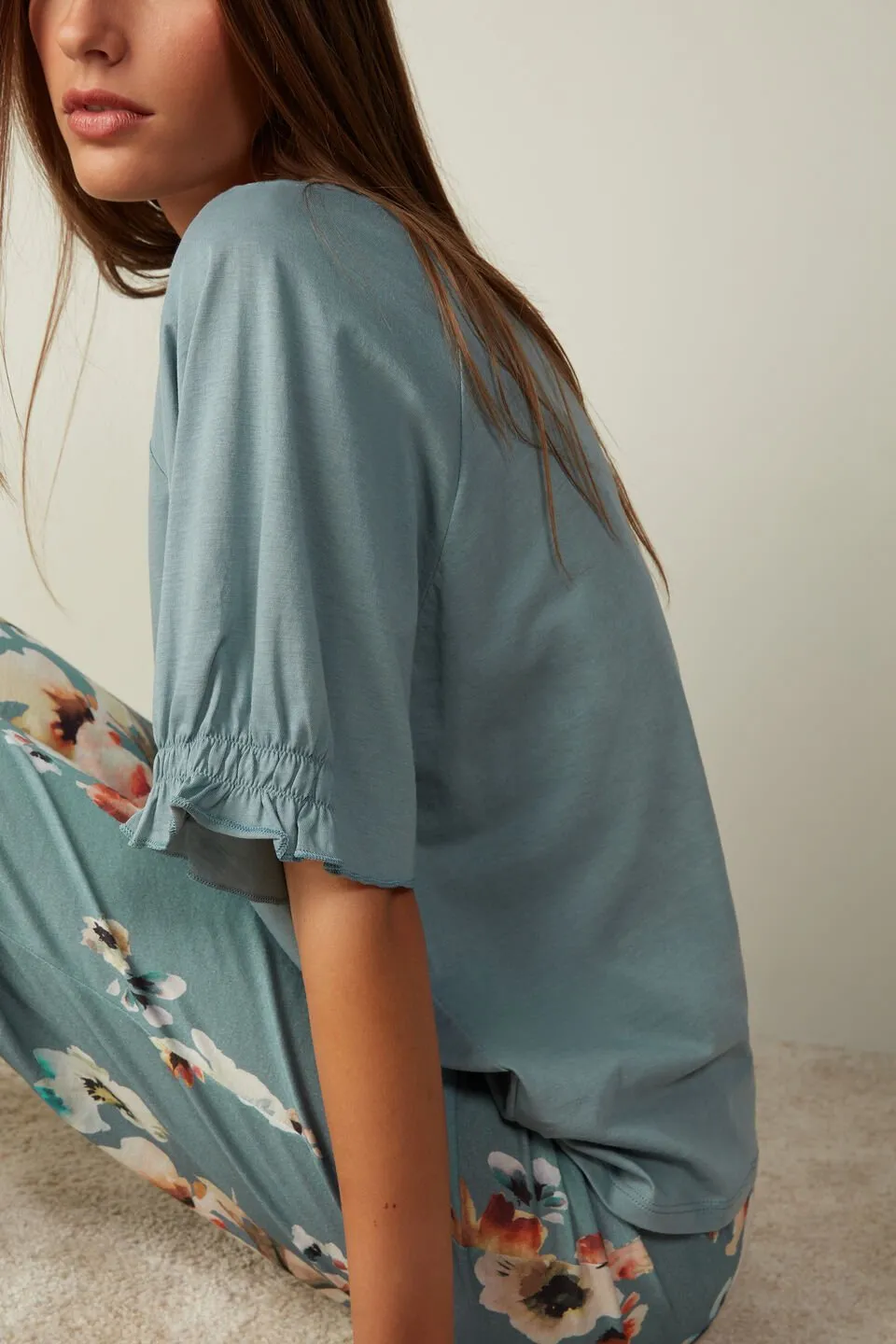 Blusa De Manga Curta Em Algodão Supima Ultrafresh The Flower Girl - Azul