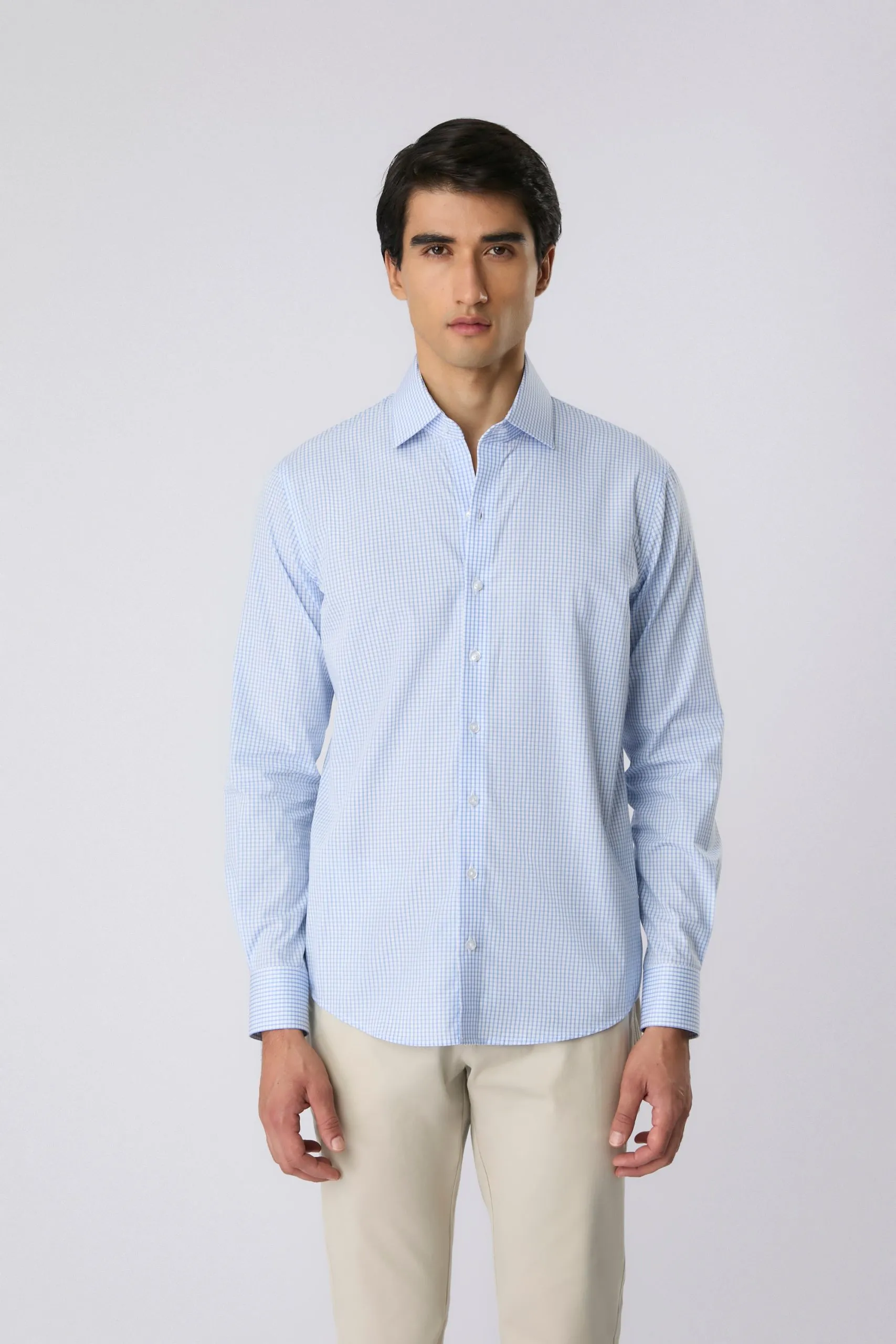 Camisa pima xadrez azul celeste