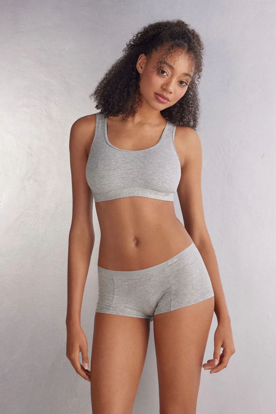 Top Brassiere Em Algodão - Cinza