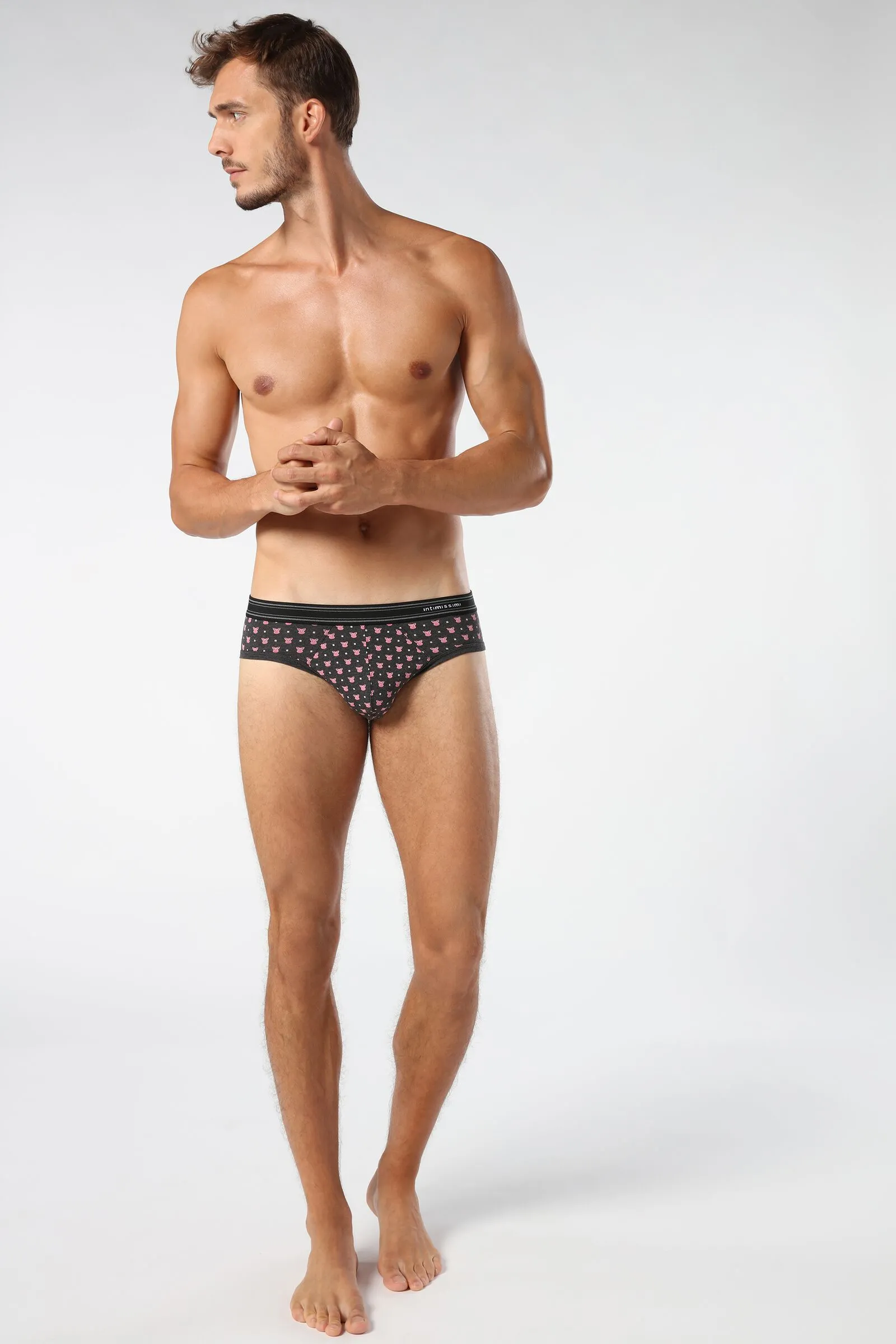Cueca Slip De Algodão Estampada - Preto