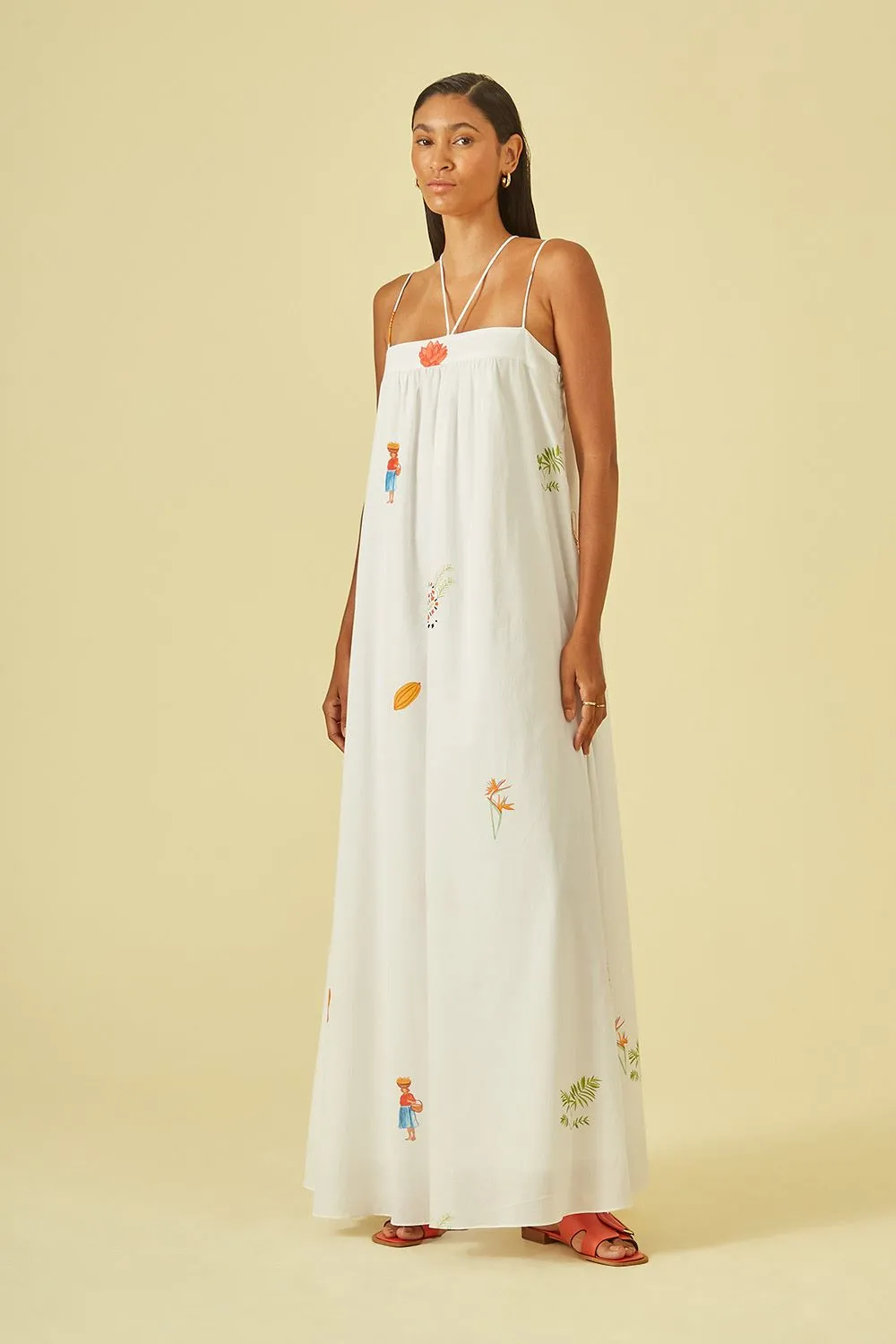 Vestido longo estampa pindorama