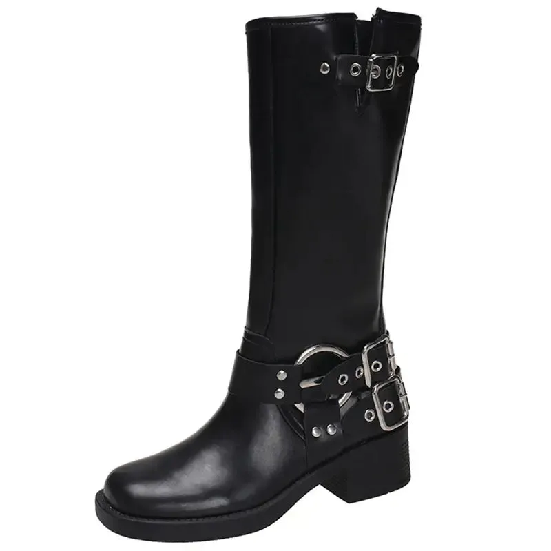 Bota Biker Feminina De Couro