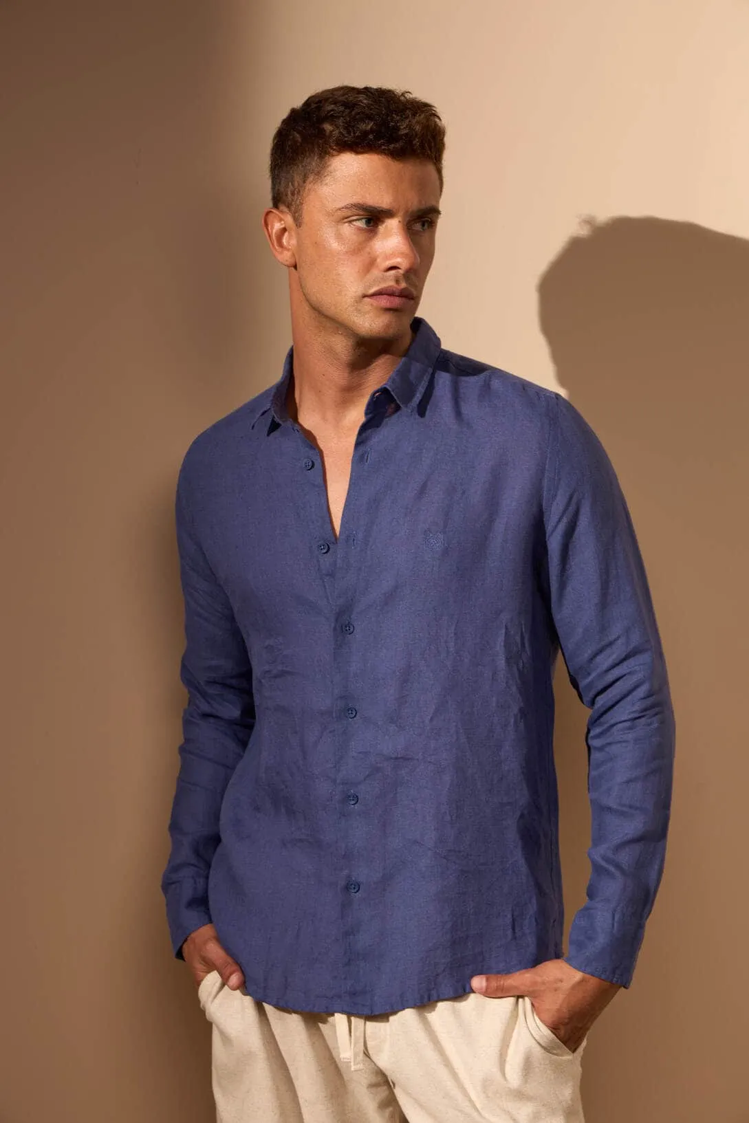 CAMISA GIBSON 100% LINHO - AZUL ROYAL