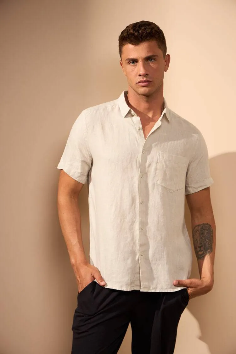 CAMISA GIBSON 100% LINHO COM BOLSO - AREIA