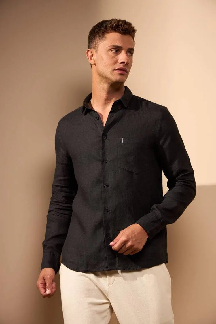 CAMISA GIBSON 100% LINHO COM BOLSO - PRETO