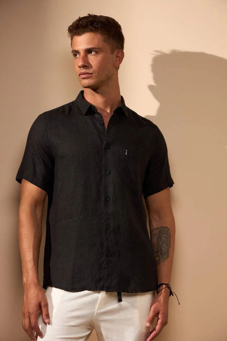 CAMISA GIBSON 100% LINHO COM BOLSO - PRETO