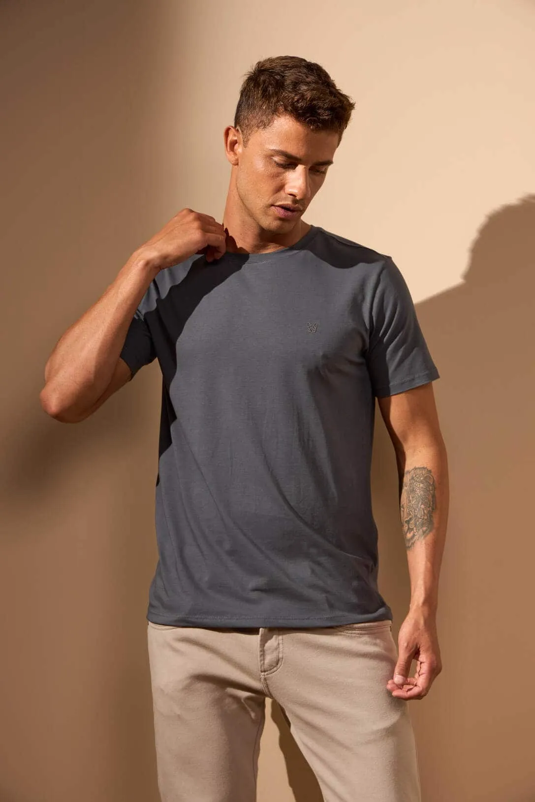 CAMISETA ESSENCIAL ALGODÃO EGÍPCIO - CHUMBO