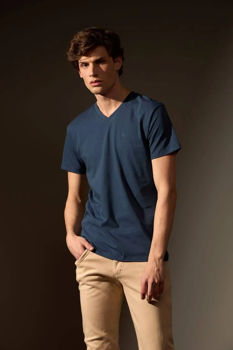 CAMISETA ESSENCIAL ALGODÃO EGÍPCIO GOLA V - MARINHO