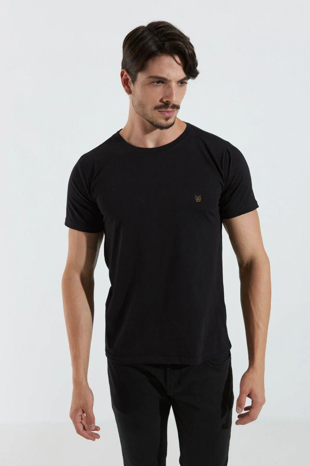 CAMISETA BÁSICA REGULAR - PRETO E DOURADO