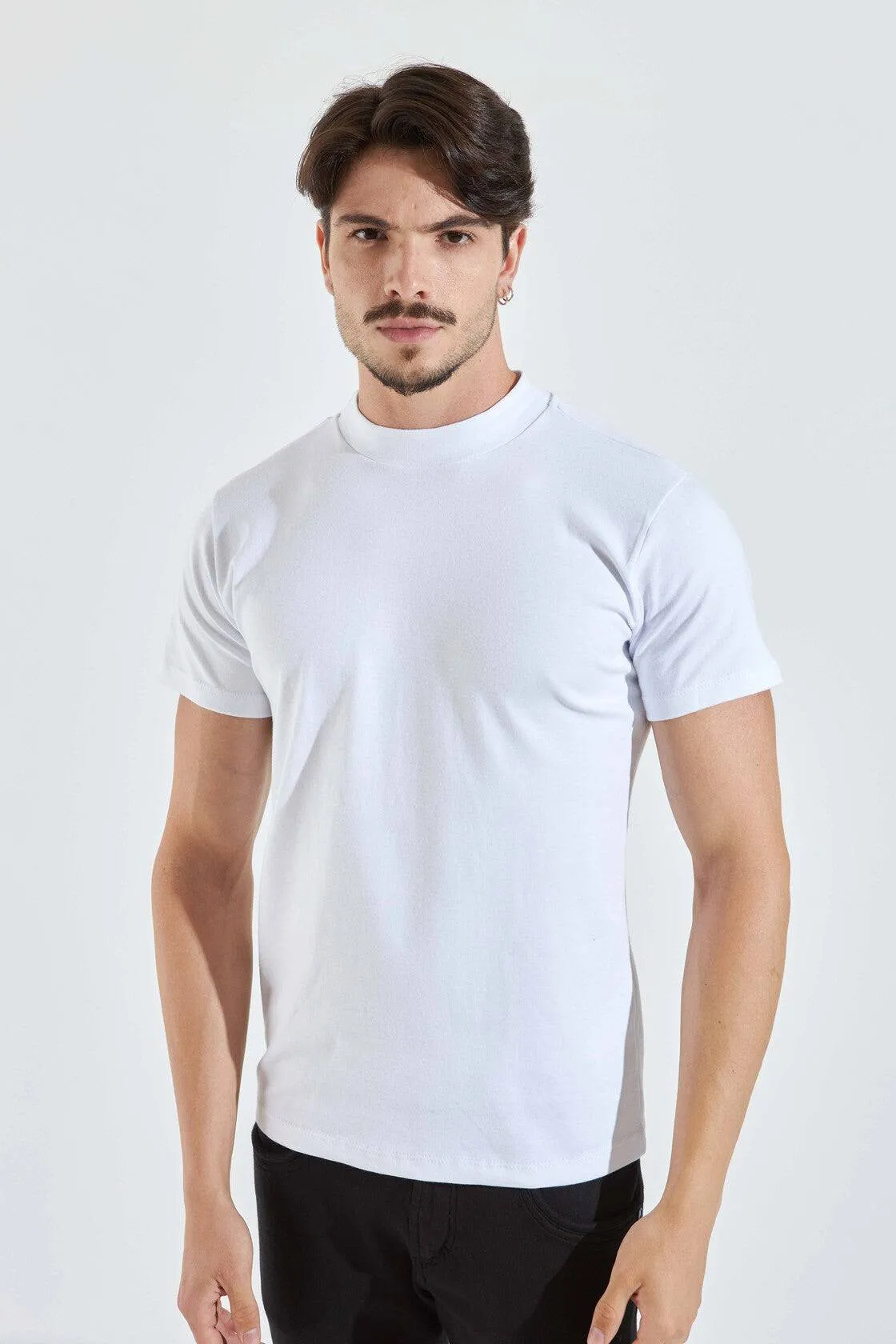 CAMISETA BÁSICA SUEDIENE GOLA ALTA - BRANCO
