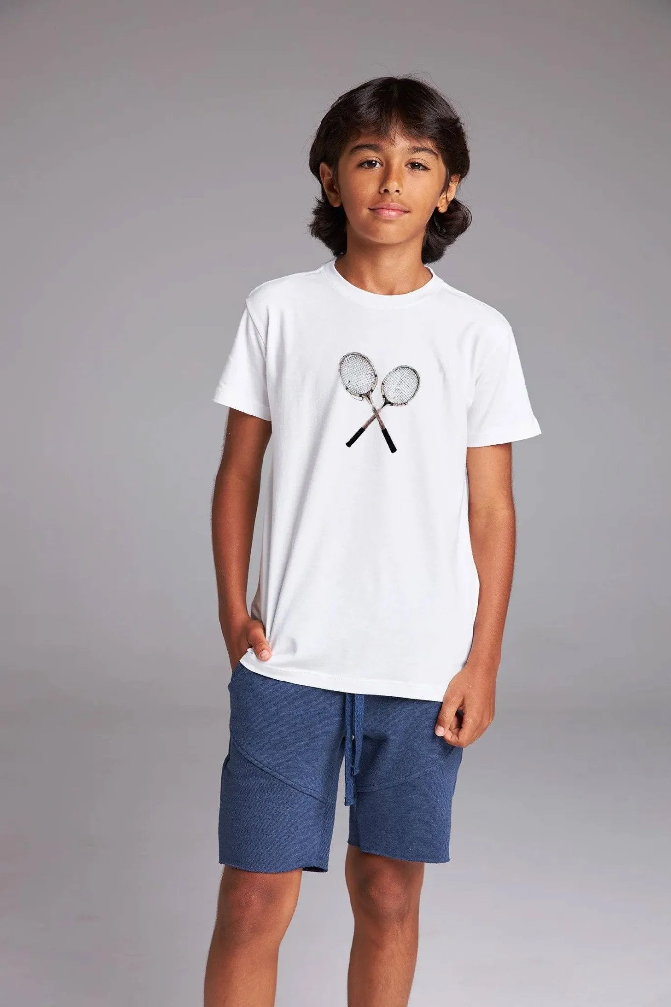 CAMISETA DUO RAQUETE INFANTIL 100% ALGODÃO - BRANCO